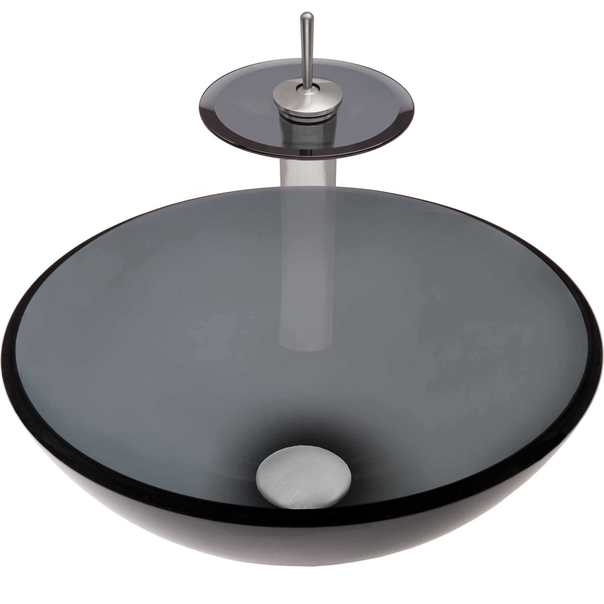 Round Clear Slate Grey Glass Vessel Bath Sink Combo Series NSFC-168G001 — thumbnail 2
