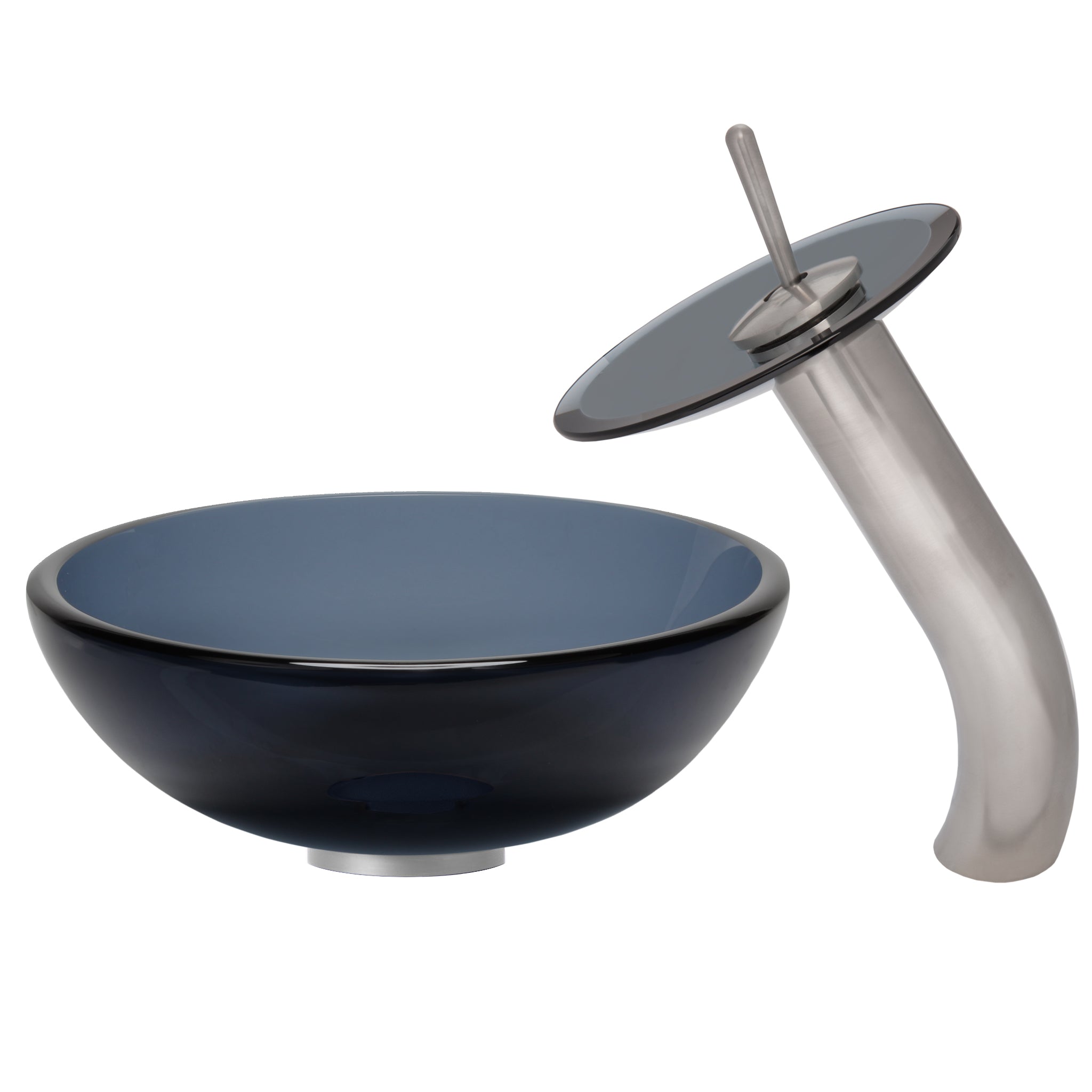 Mini 12" Clear Slate Grey Glass Vessel Sink Combo Set Series NSFC-168G-1217003 — thumbnail 2