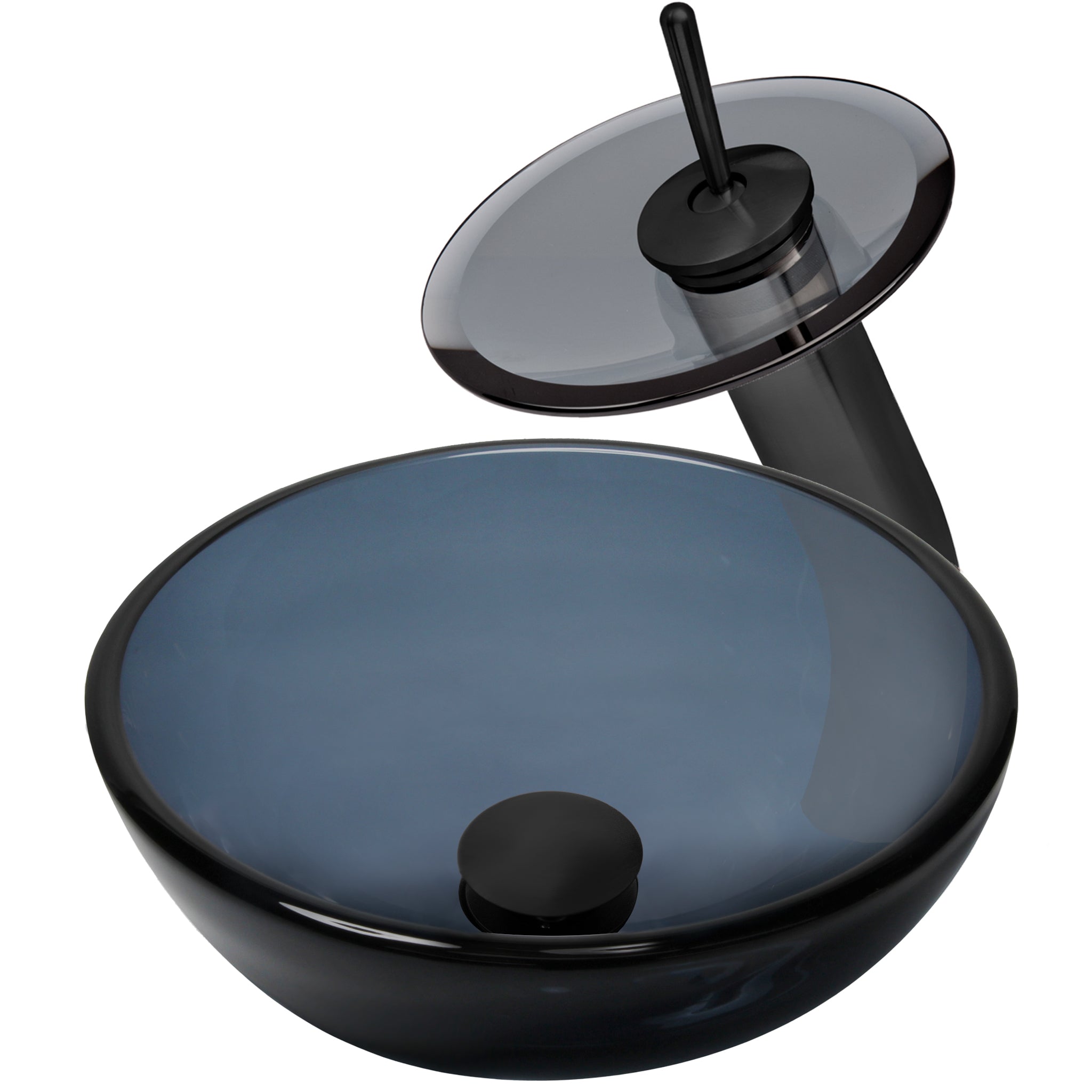 Mini 12" Clear Slate Grey Glass Vessel Sink Combo Set Series NSFC-168G-1217003 — thumbnail 3