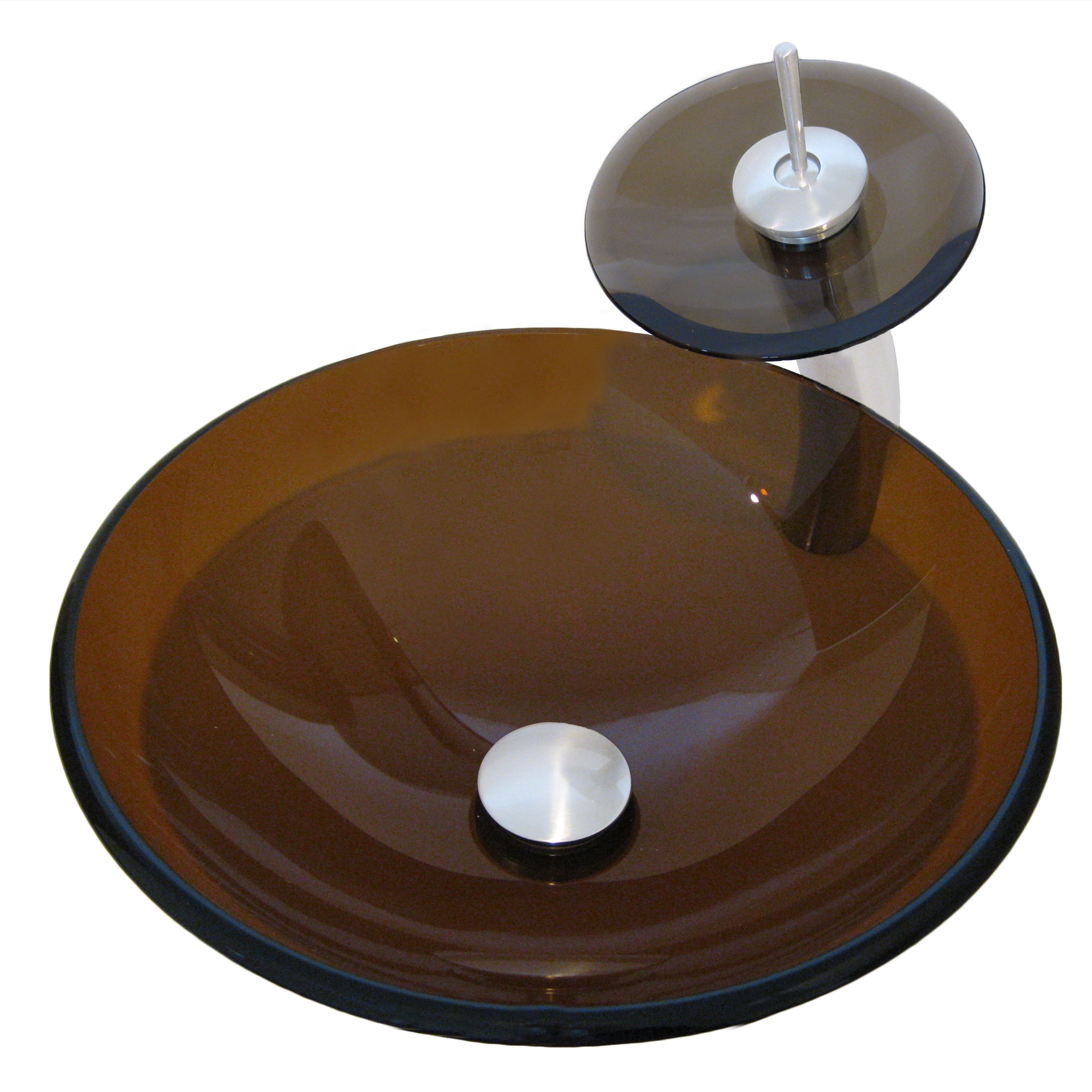 Round Clear Brown Glass Vessel Bath Sink Combo Series NSFC-168T001 — image 1