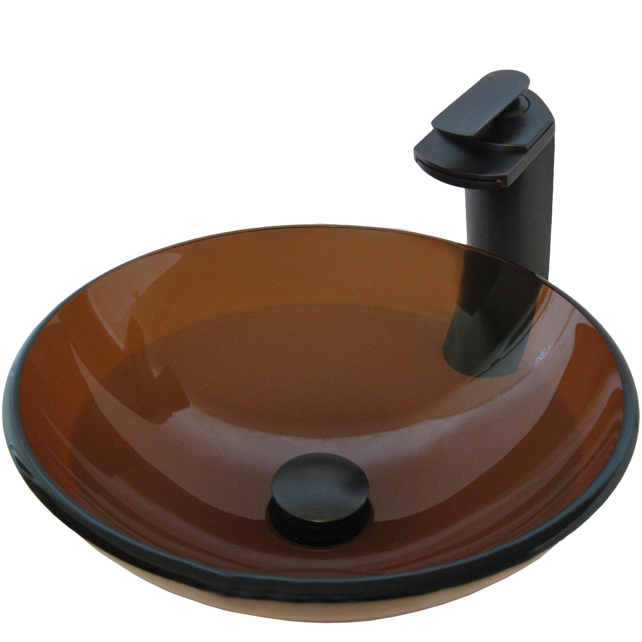 Round Clear Brown Glass Vessel Bath Sink Combo NSFC-168T057ORB
