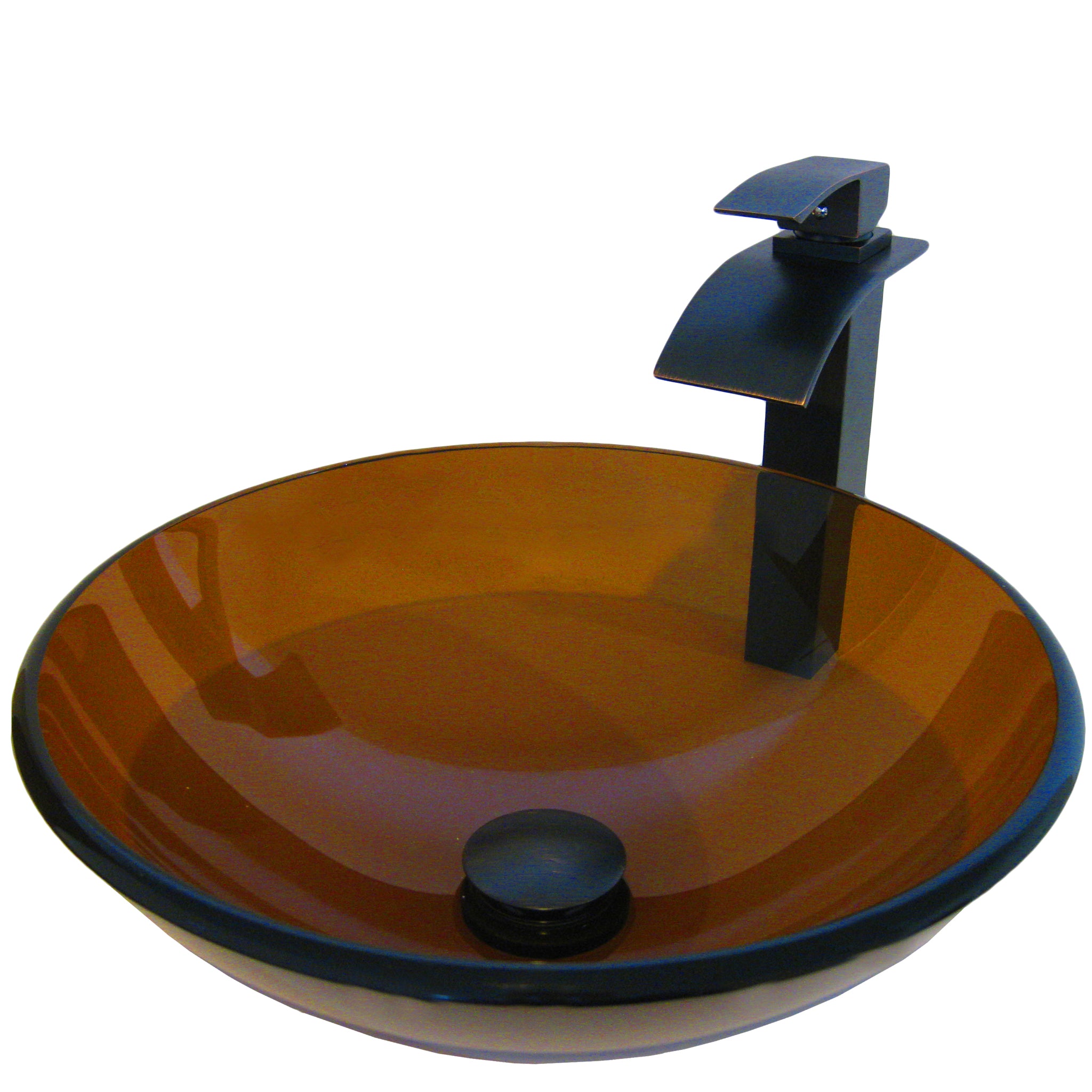 Round Clear Brown Glass Vessel Bath Sink Combo NSFC-168T136ORB — thumbnail 2