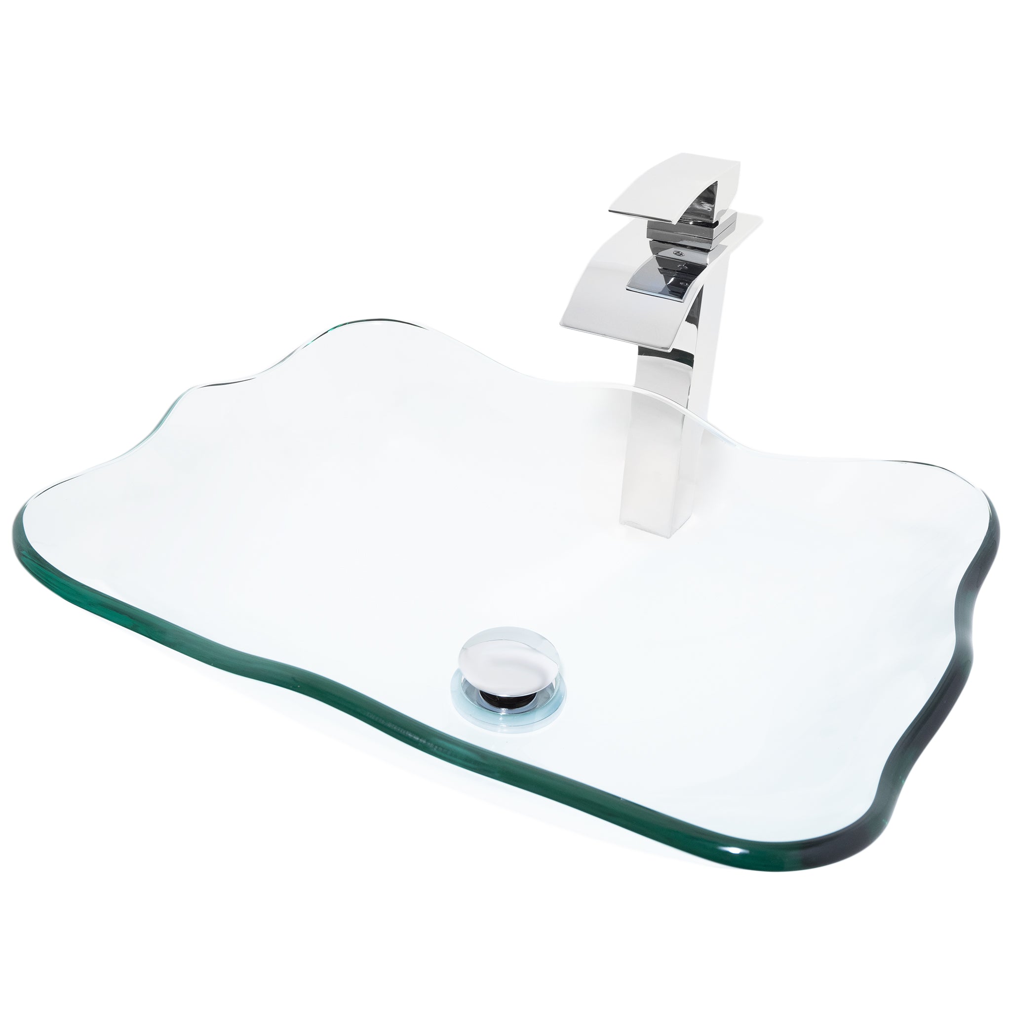Clear Scalloped Tempered Glass Vessel Bathroom Sink Combo Series NSFC-317C136