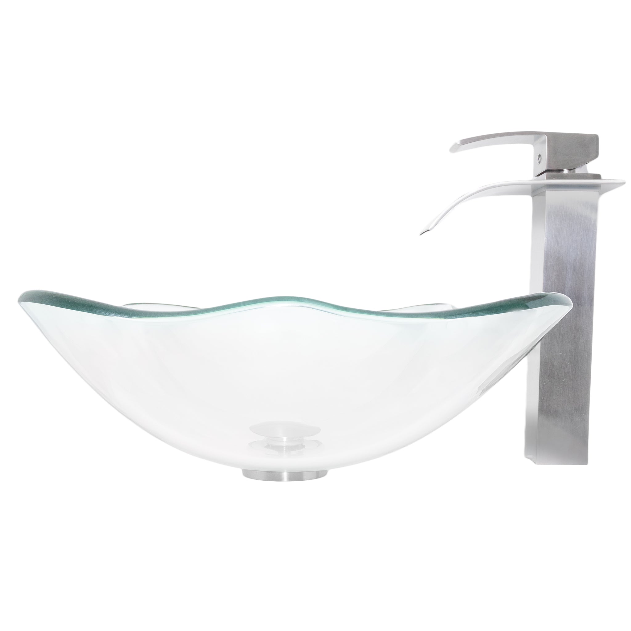 Clear Scalloped Tempered Glass Vessel Bathroom Sink Combo Series NSFC-317C136 — thumbnail 3
