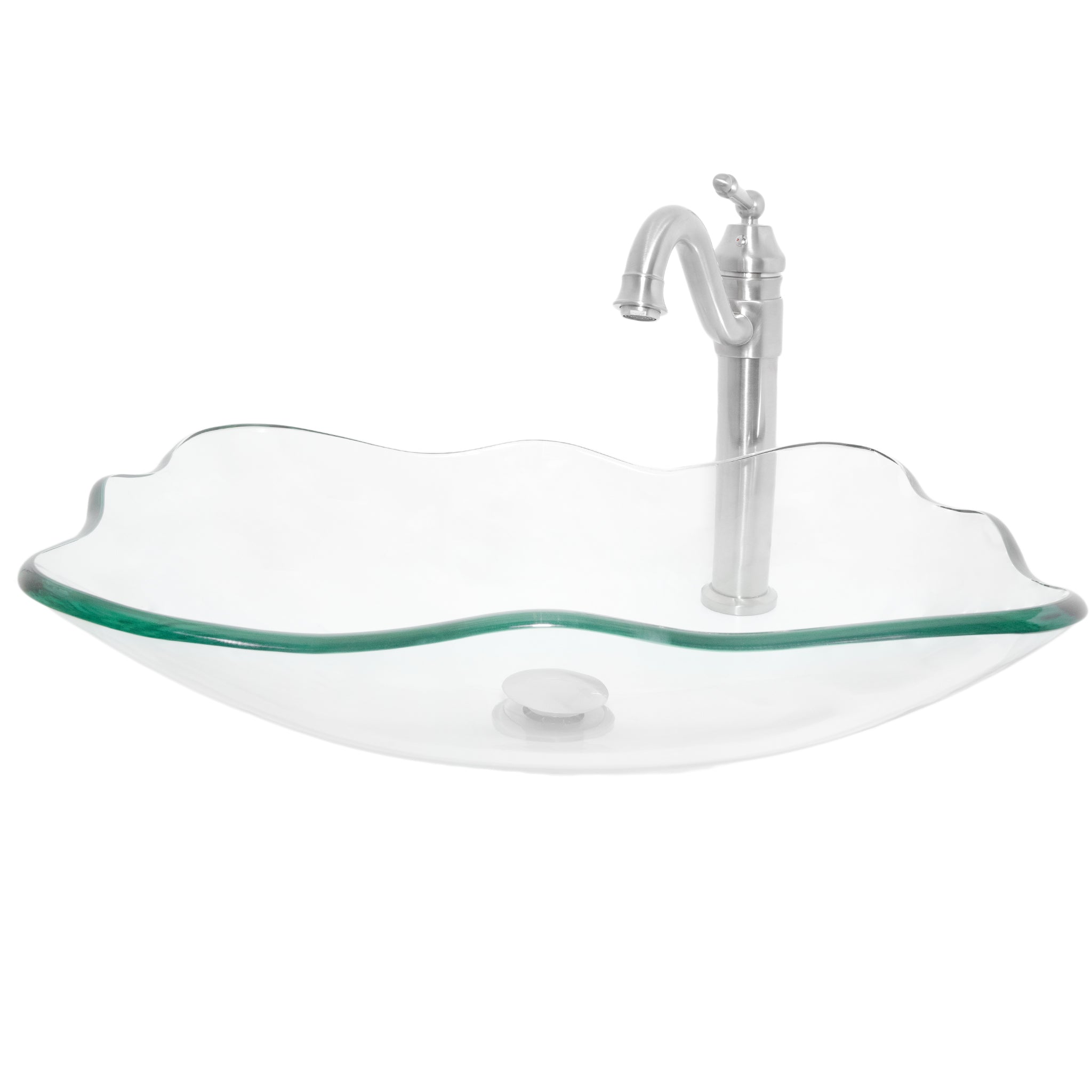 Clear Scalloped Tempered Glass Vessel Bathroom Sink Combo Series NSFC-317C359 — thumbnail 2