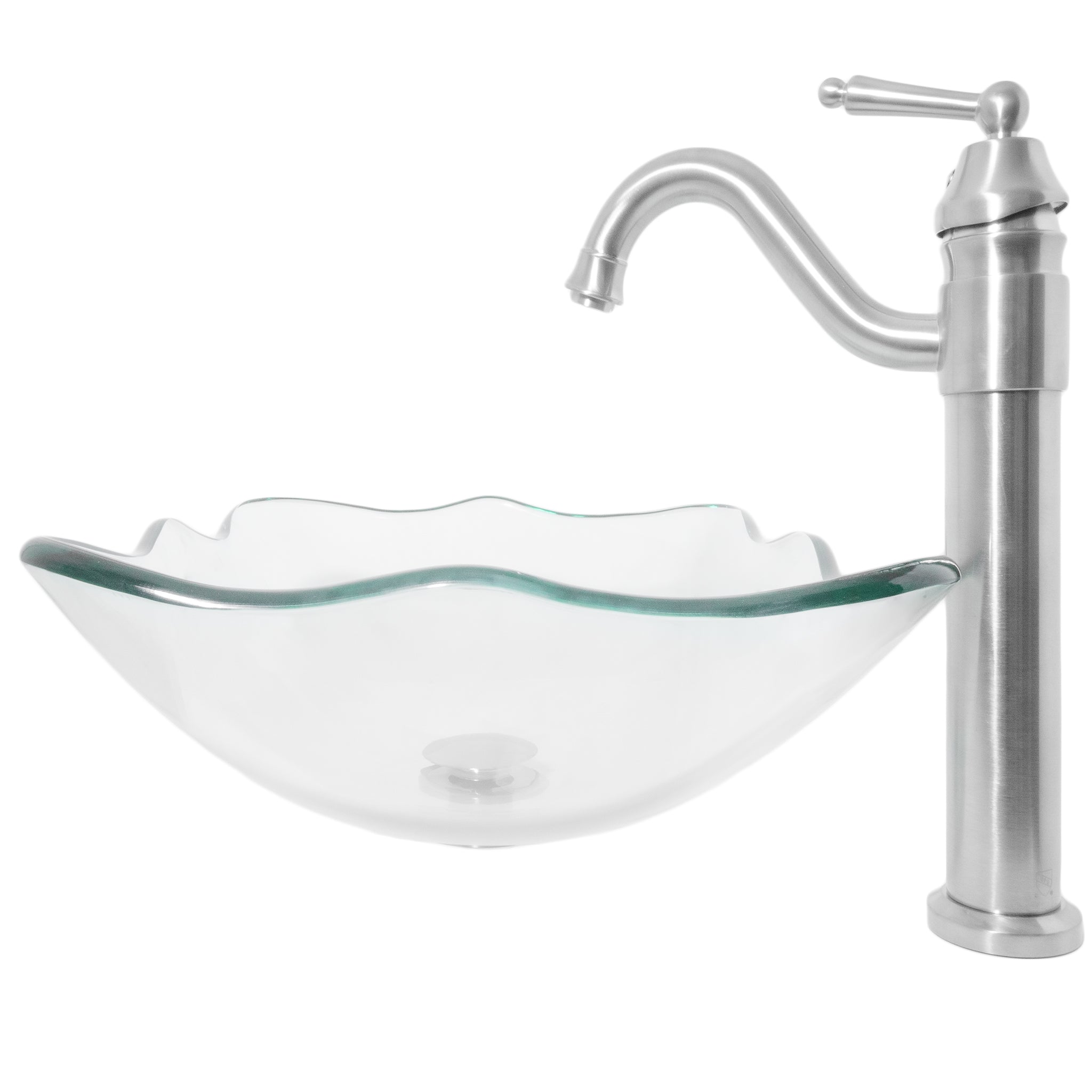 Clear Scalloped Tempered Glass Vessel Bathroom Sink Combo Series NSFC-317C359 — thumbnail 3
