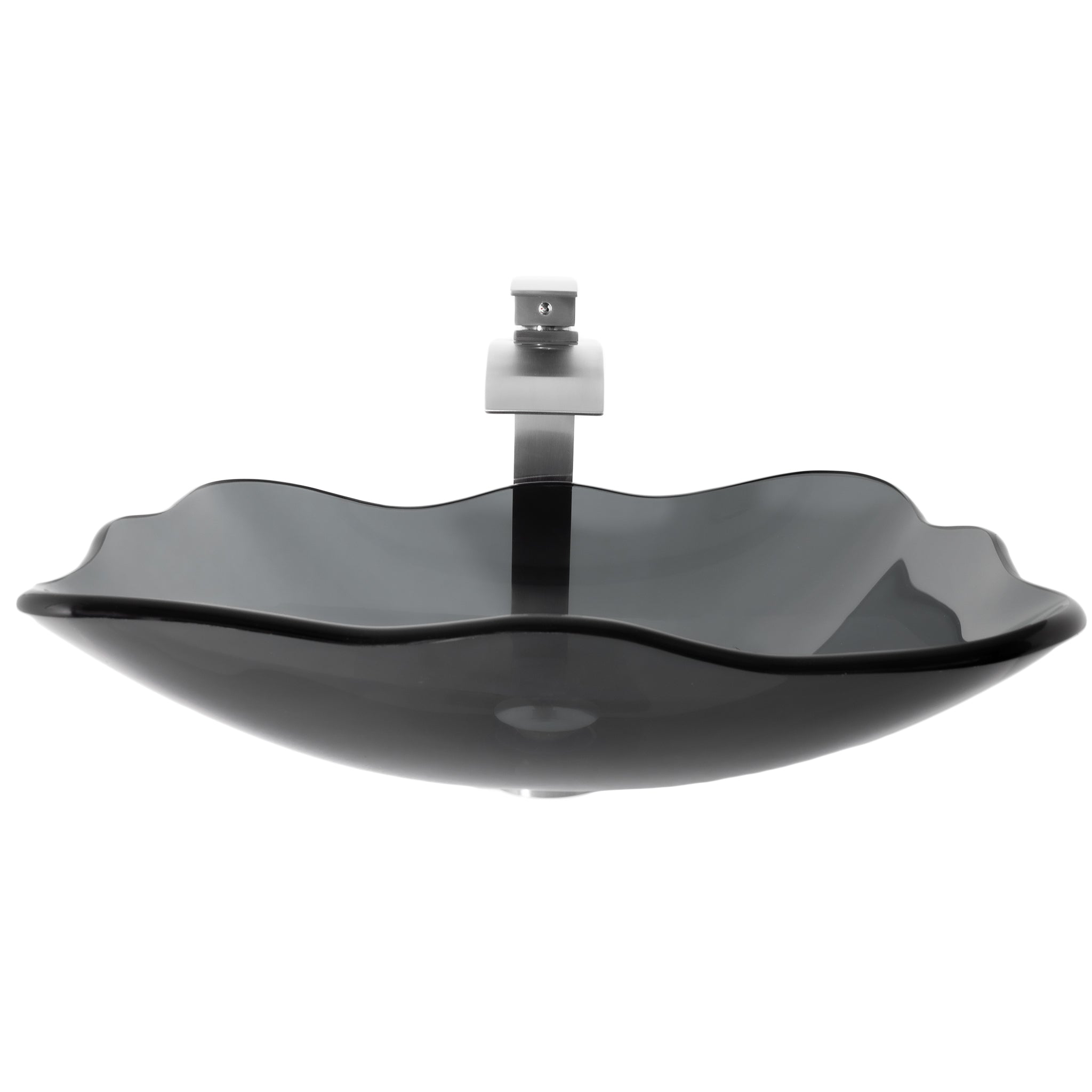 Clear Slate Grey Scalloped Glass Vessel Bathroom Sink Combo Series NSFC-317G136 — thumbnail 2