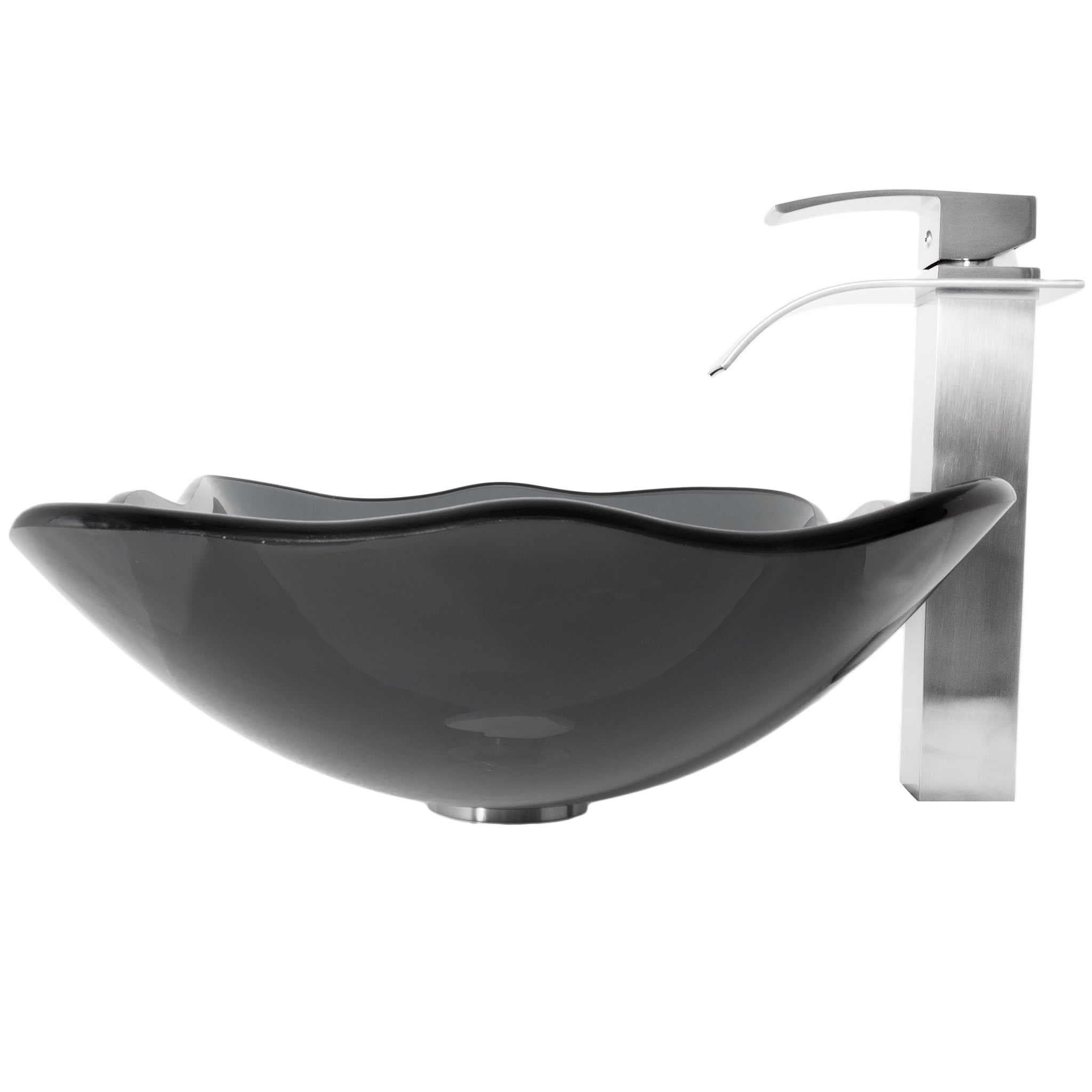 Clear Slate Grey Scalloped Glass Vessel Bathroom Sink Combo Series NSFC-317G136 — thumbnail 3