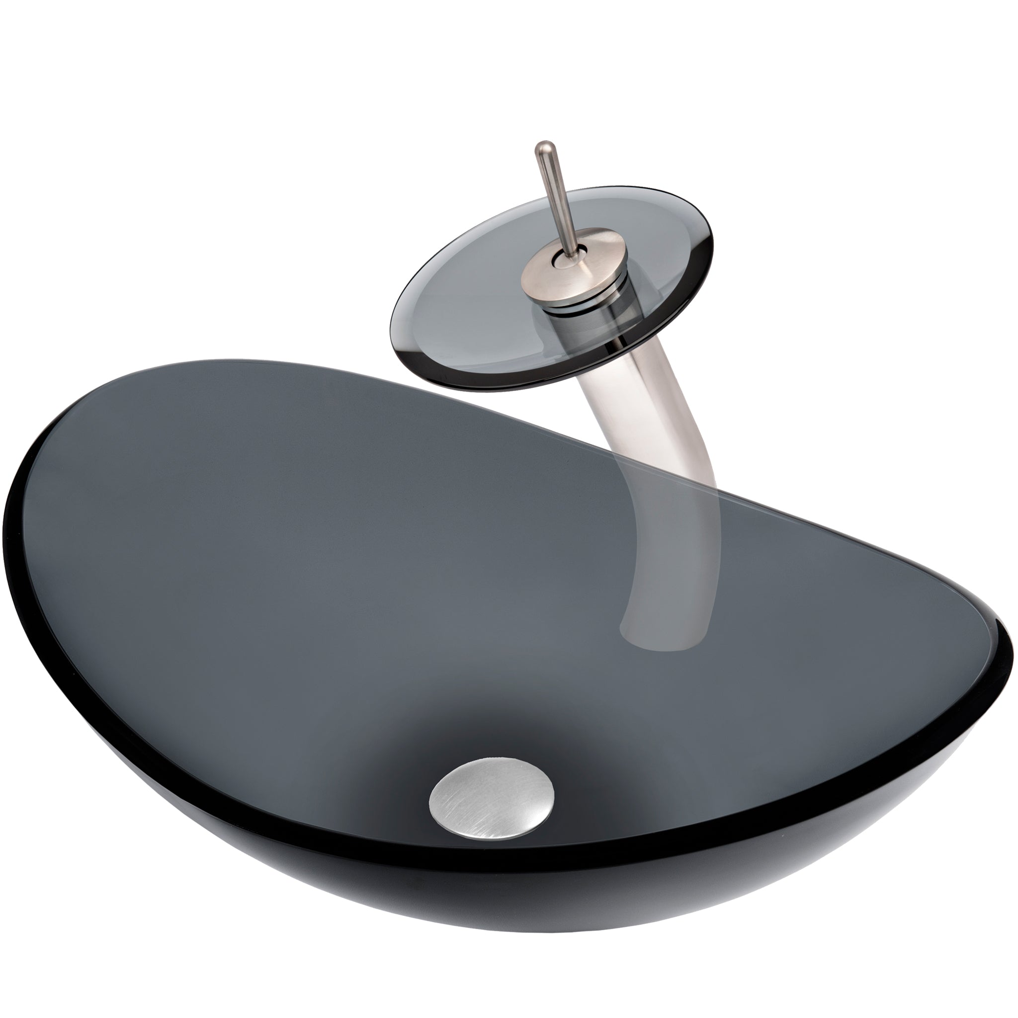 Slipper Clear Slate Grey Glass Vessel Bath Sink Combo Series NSFC-324G001