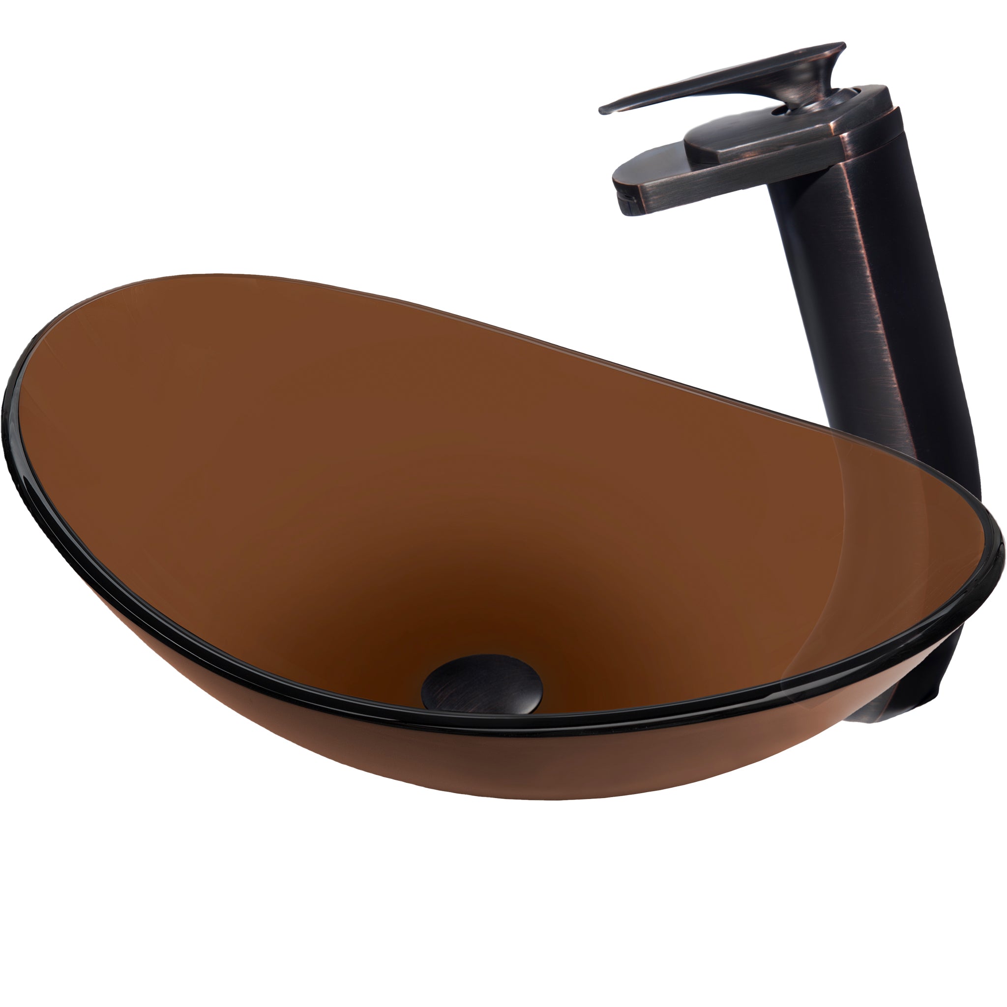 Slipper Clear Brown Glass Vessel Bath Sink Combo NSFC-324T057ORB