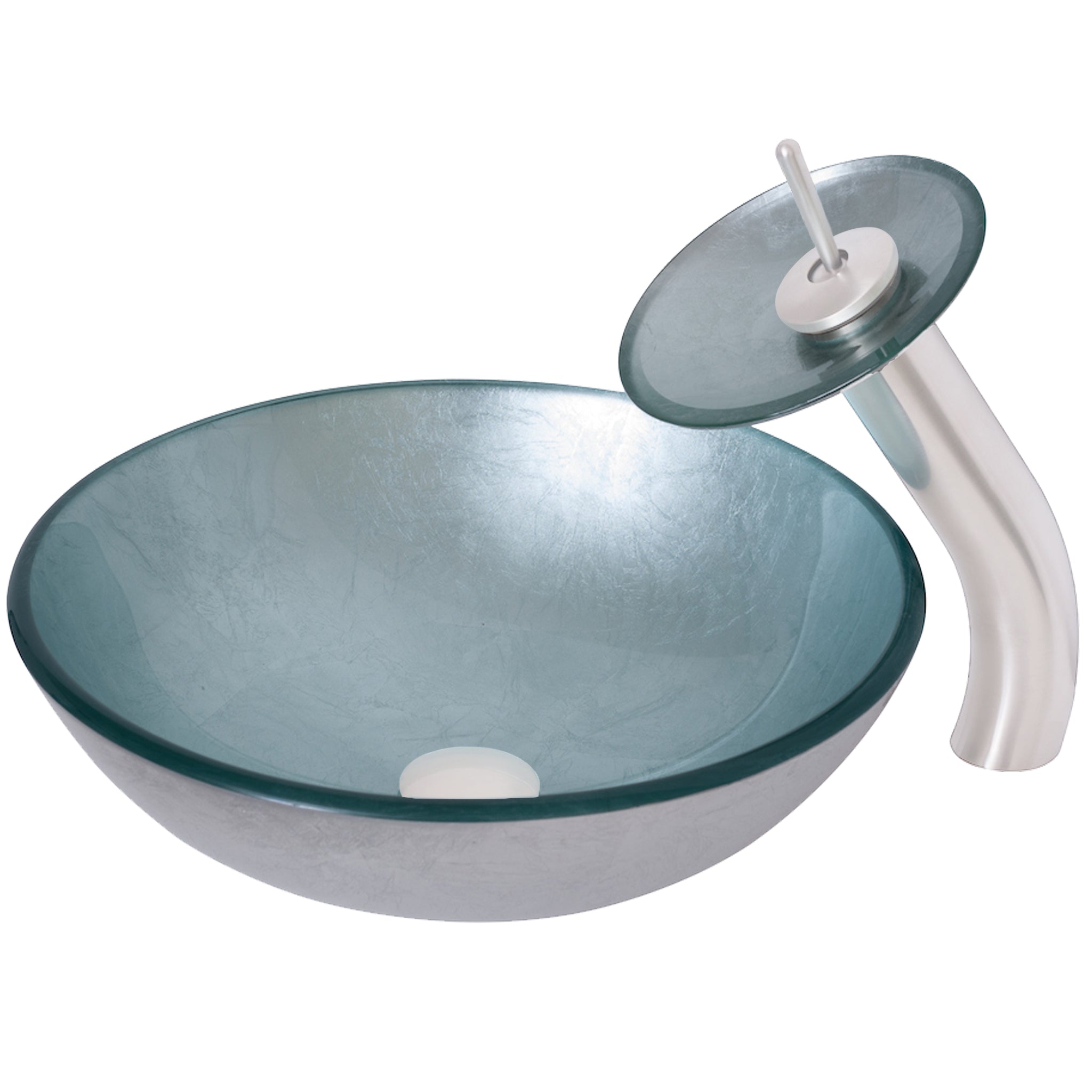 Round Silver Foiled Glass Vessel Bath Sink Combo Series NSFC-7032001 — thumbnail 2