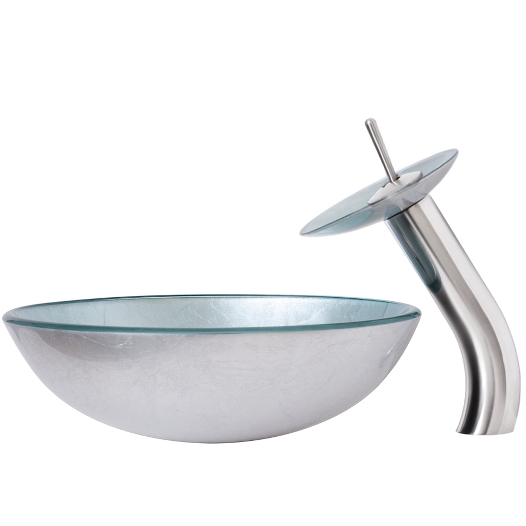 Round Silver Foiled Glass Vessel Bath Sink Combo Series NSFC-7032001 — thumbnail 3