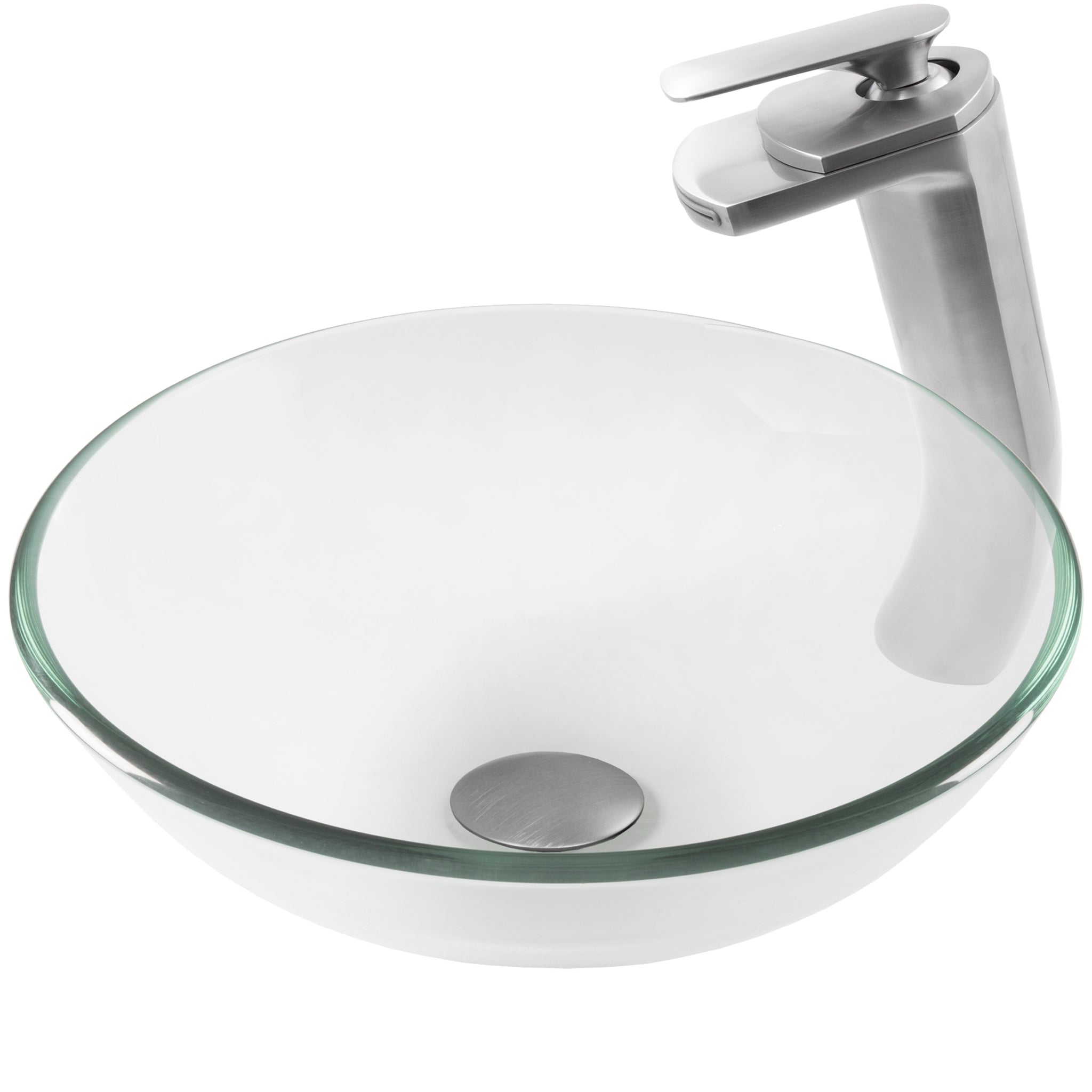 Round Clear Glass Vessel Bathroom Sink Combo NSFC-8048057BN