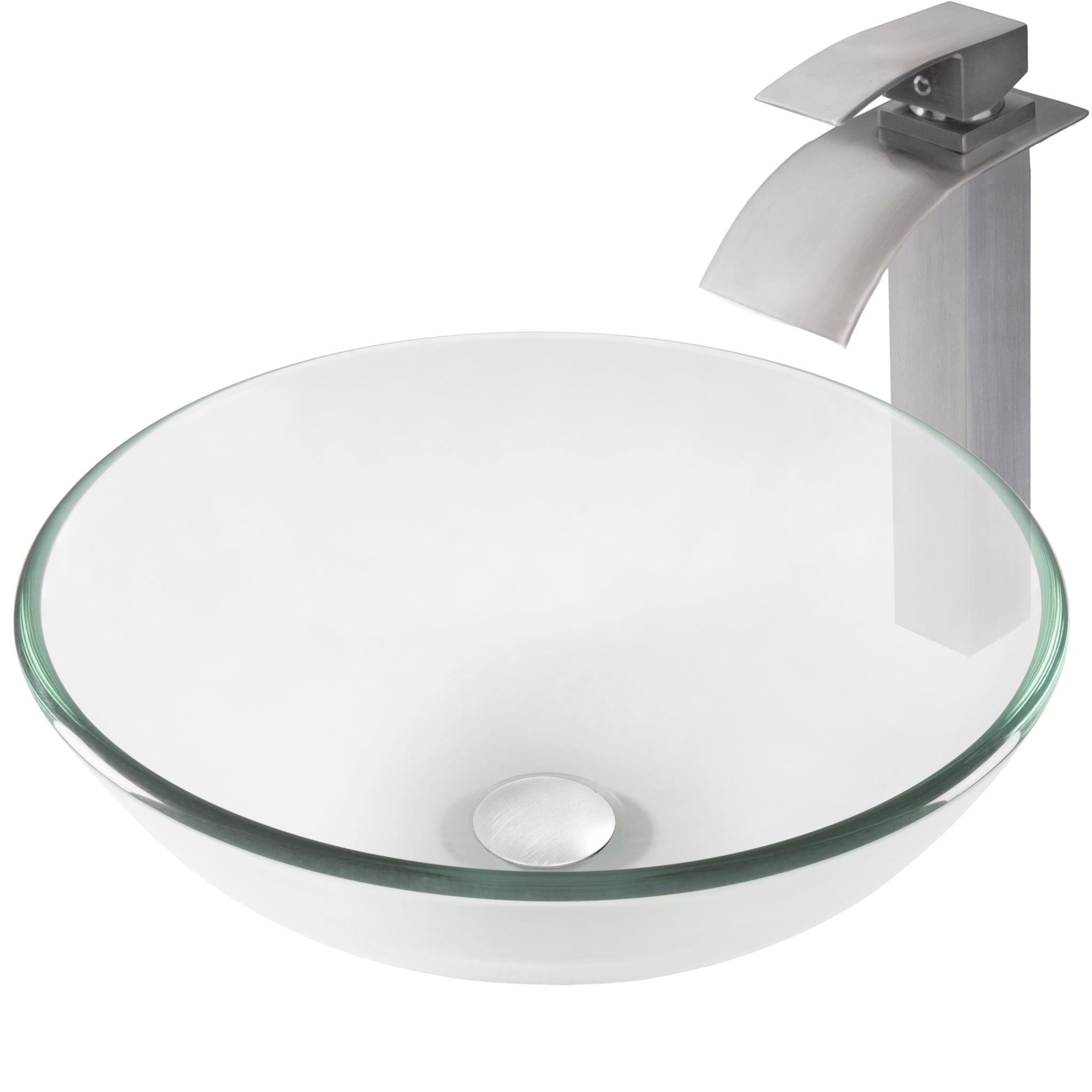 Round Clear Glass Vessel Bathroom Sink Combo NSFC-8048136BN — image 1