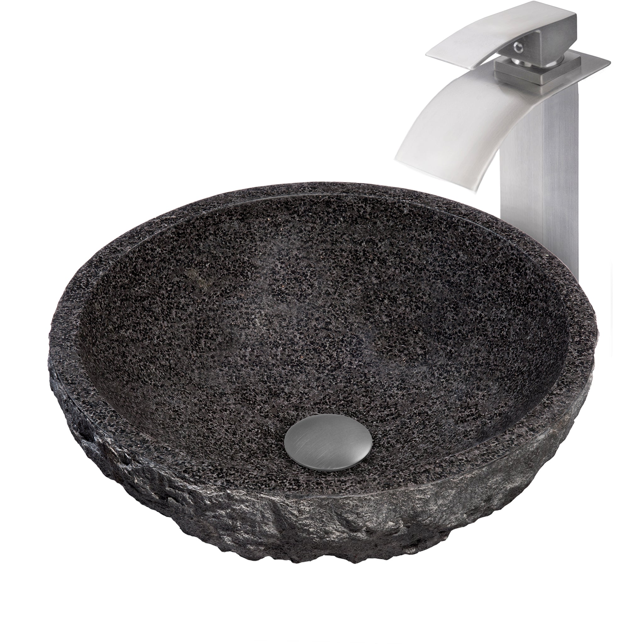 Round Black Granite Stone Vessel Sink Combo NSFC-AN136 — image 1