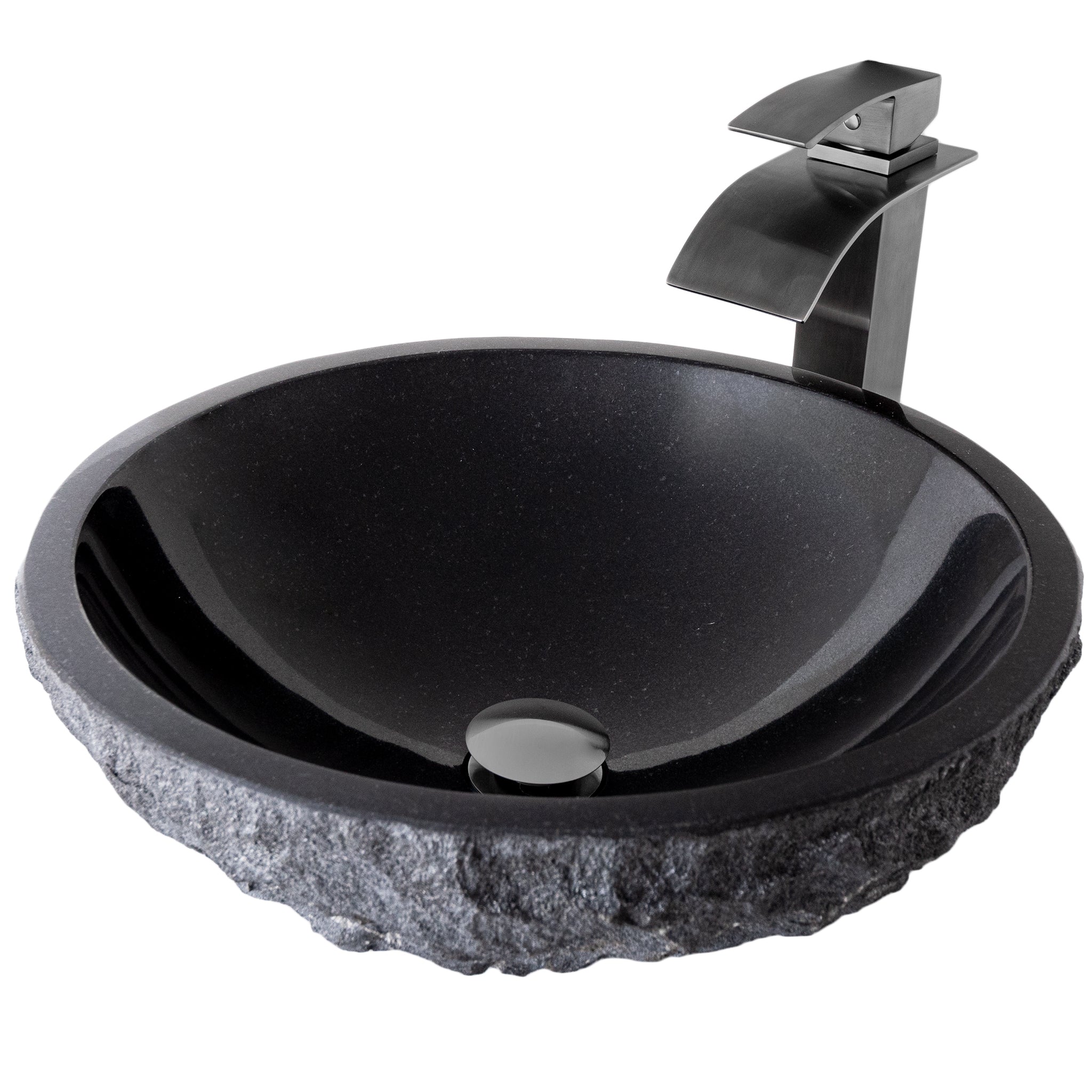 Round Black Granite Stone Vessel Sink Combo NSFC-AN136