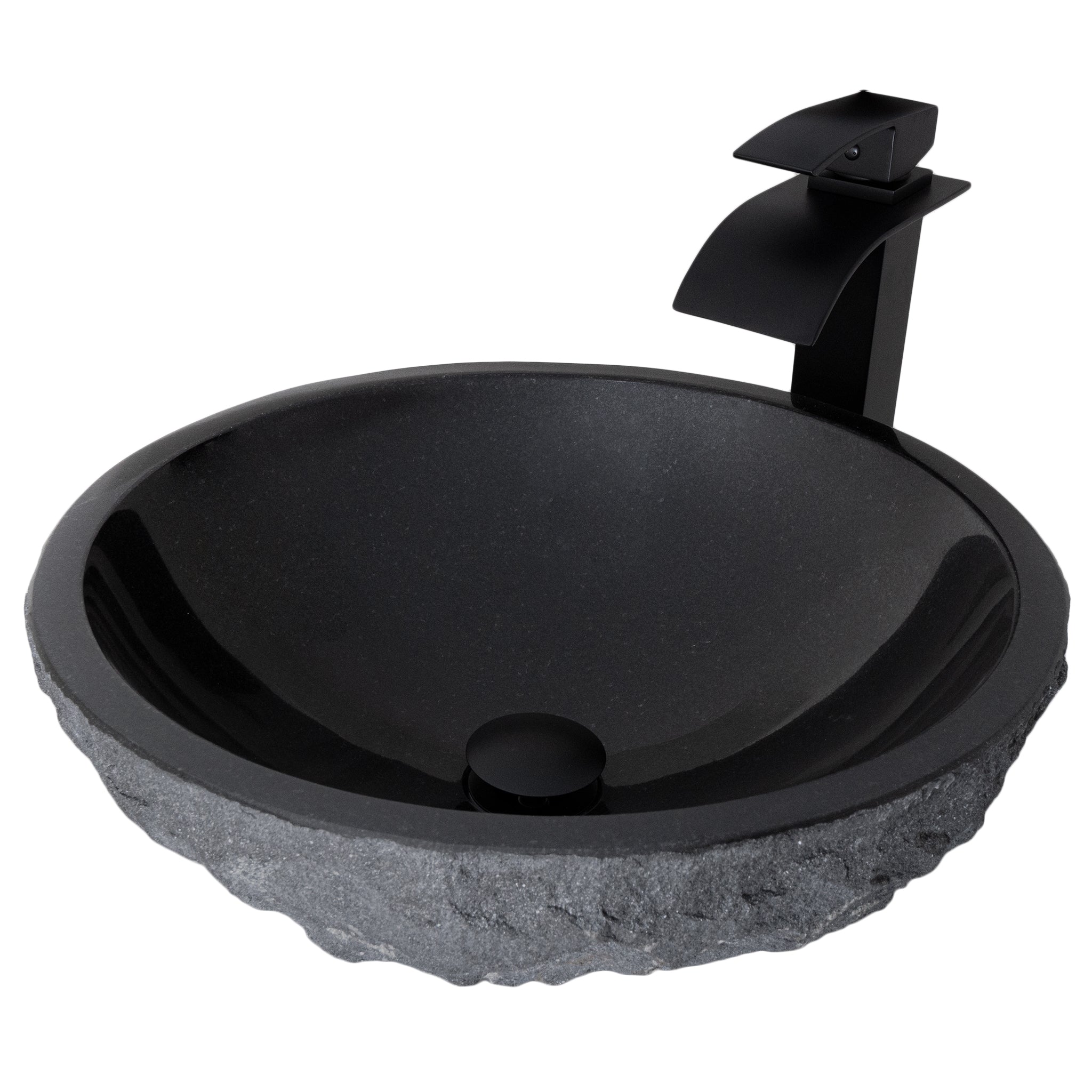 Round Black Granite Stone Vessel Sink Combo NSFC-AN136 — image 1