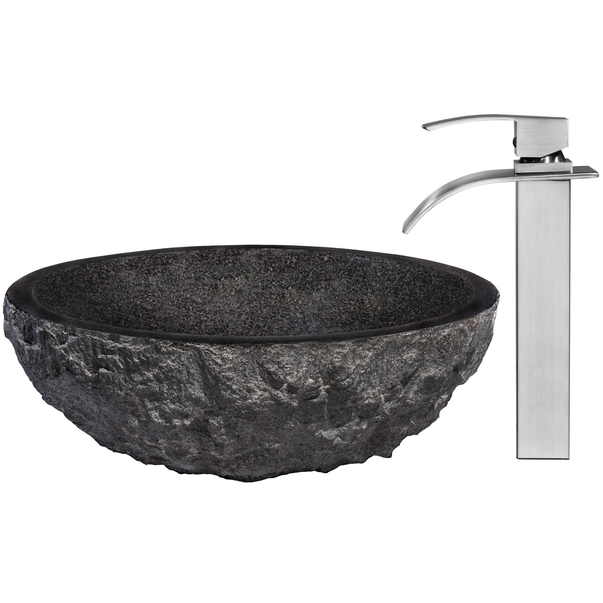 Round Black Granite Stone Vessel Sink Combo NSFC-AN136 — thumbnail 2