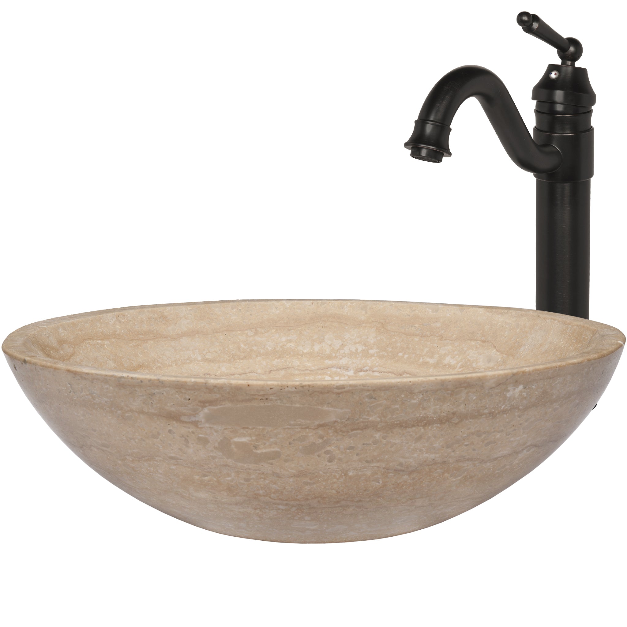 Round Beige Travertine Stone Vessel Sink Combo NSFC-BT359ORB — thumbnail 3