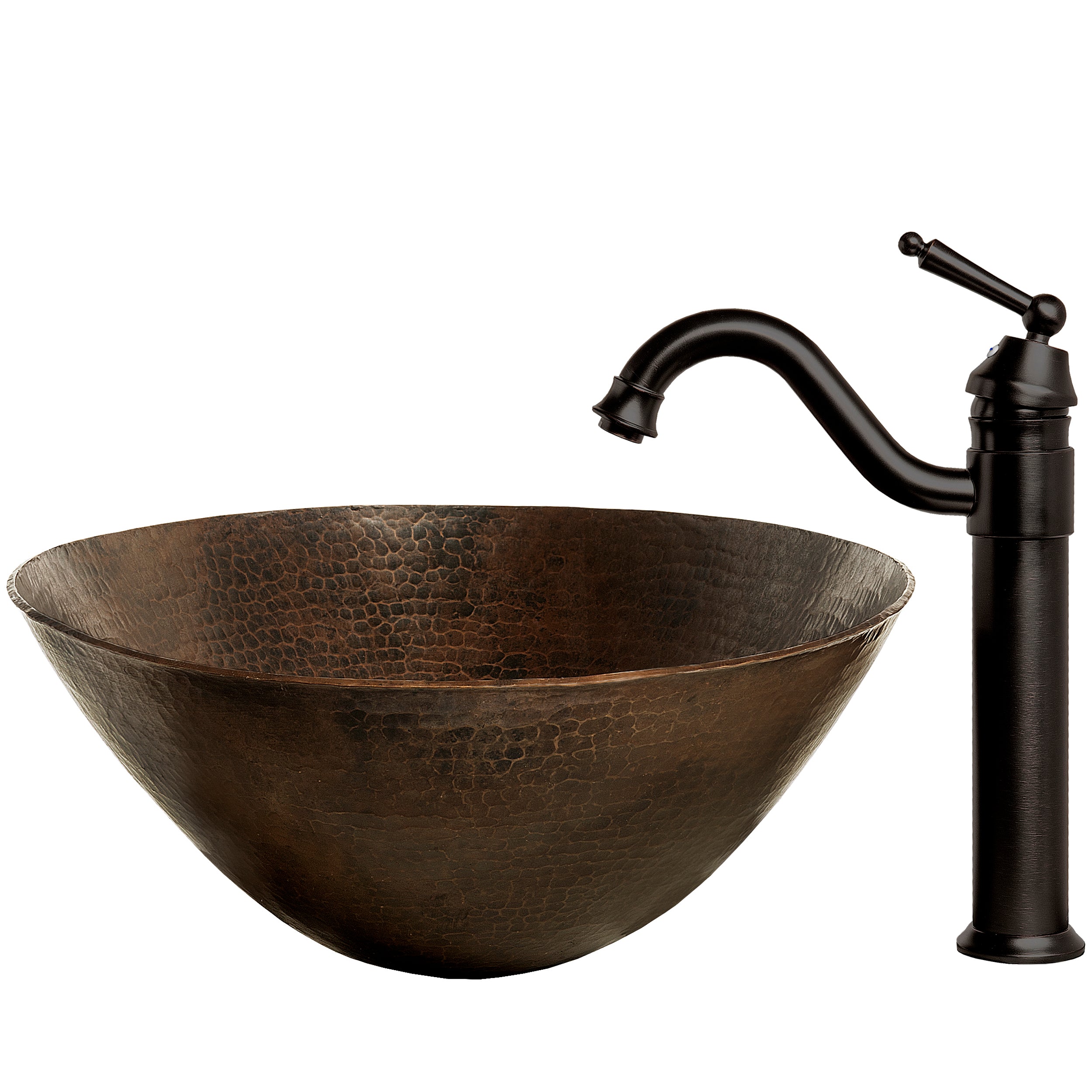 Oval Hammered Copper Vessel Bath Sink Combo NSFC-CV003AN359ORB — thumbnail 2