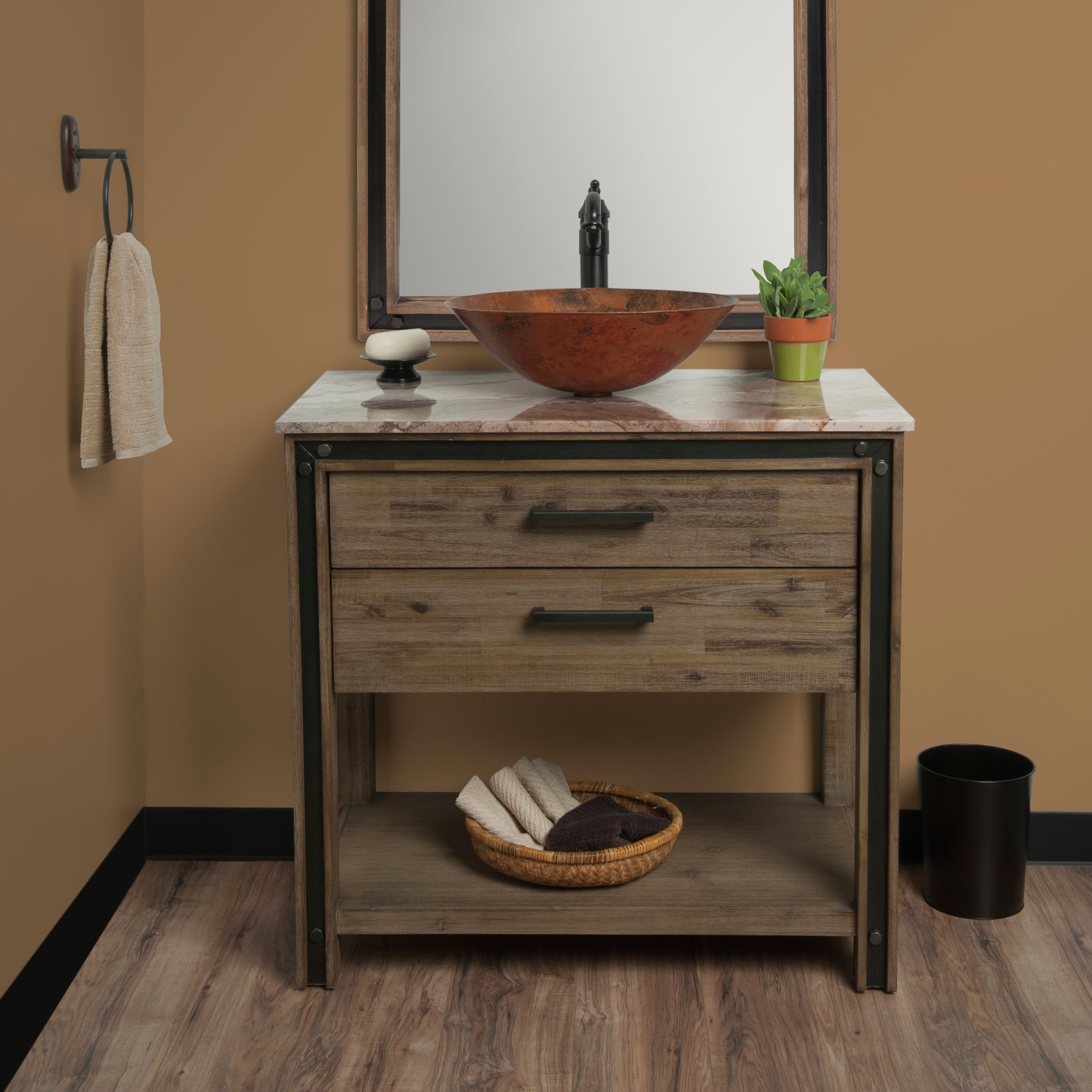 Oval Hammered Copper Vessel Bath Sink Combo NSFC-CV003NA359ORB — thumbnail 2