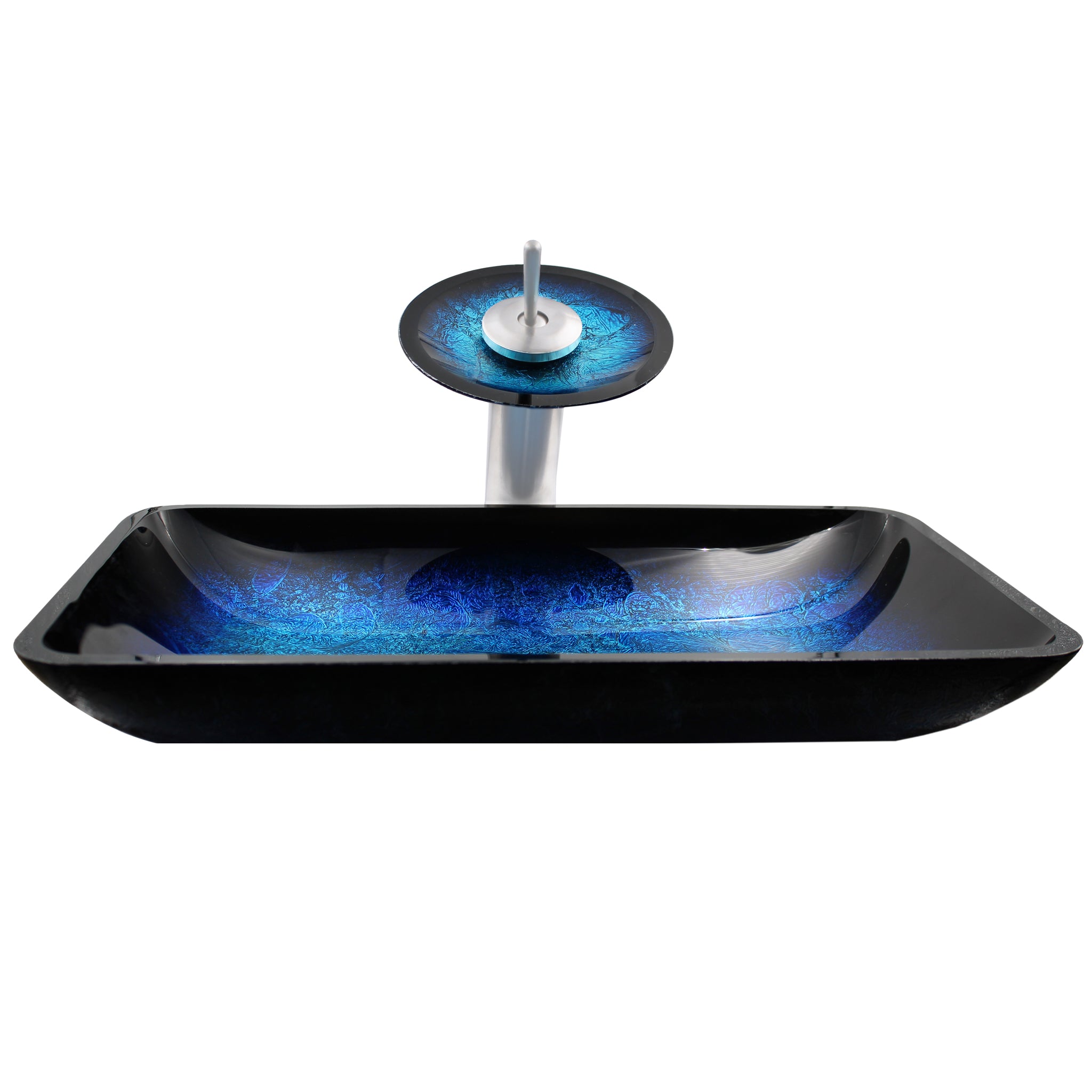 Rectangle Shallow Blue Foiled Glass Bathroom Sink Combo Series NSFC-G1903417003 — thumbnail 3