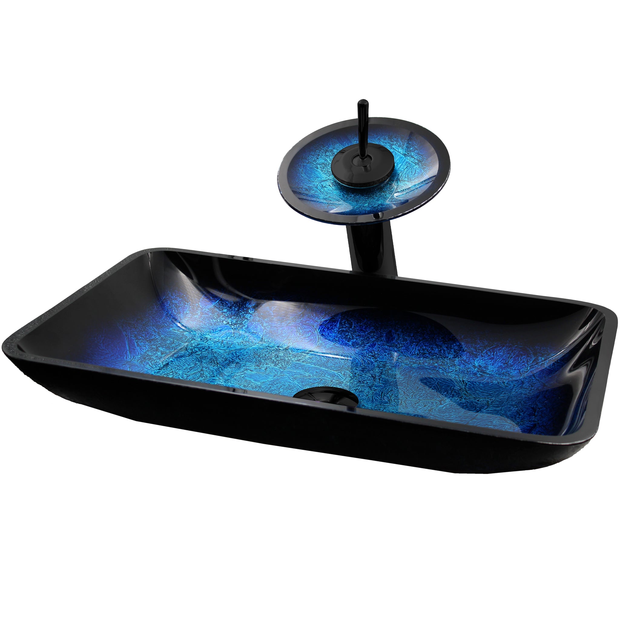 Rectangle Shallow Blue Foiled Glass Bathroom Sink Combo Series NSFC-G1903417003