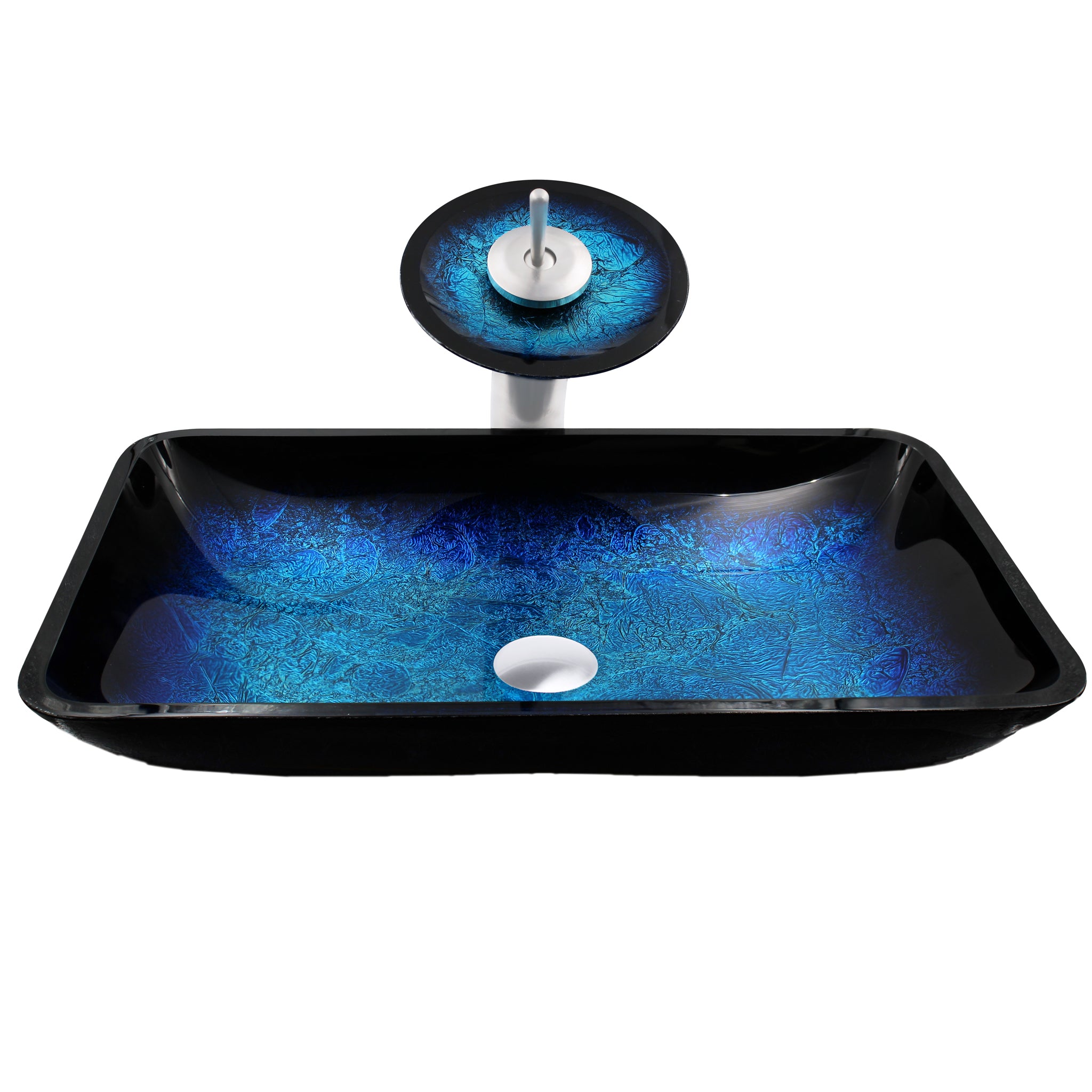 Rectangle Shallow Blue Foiled Glass Bathroom Sink Combo Series NSFC-G1903417003 — thumbnail 2