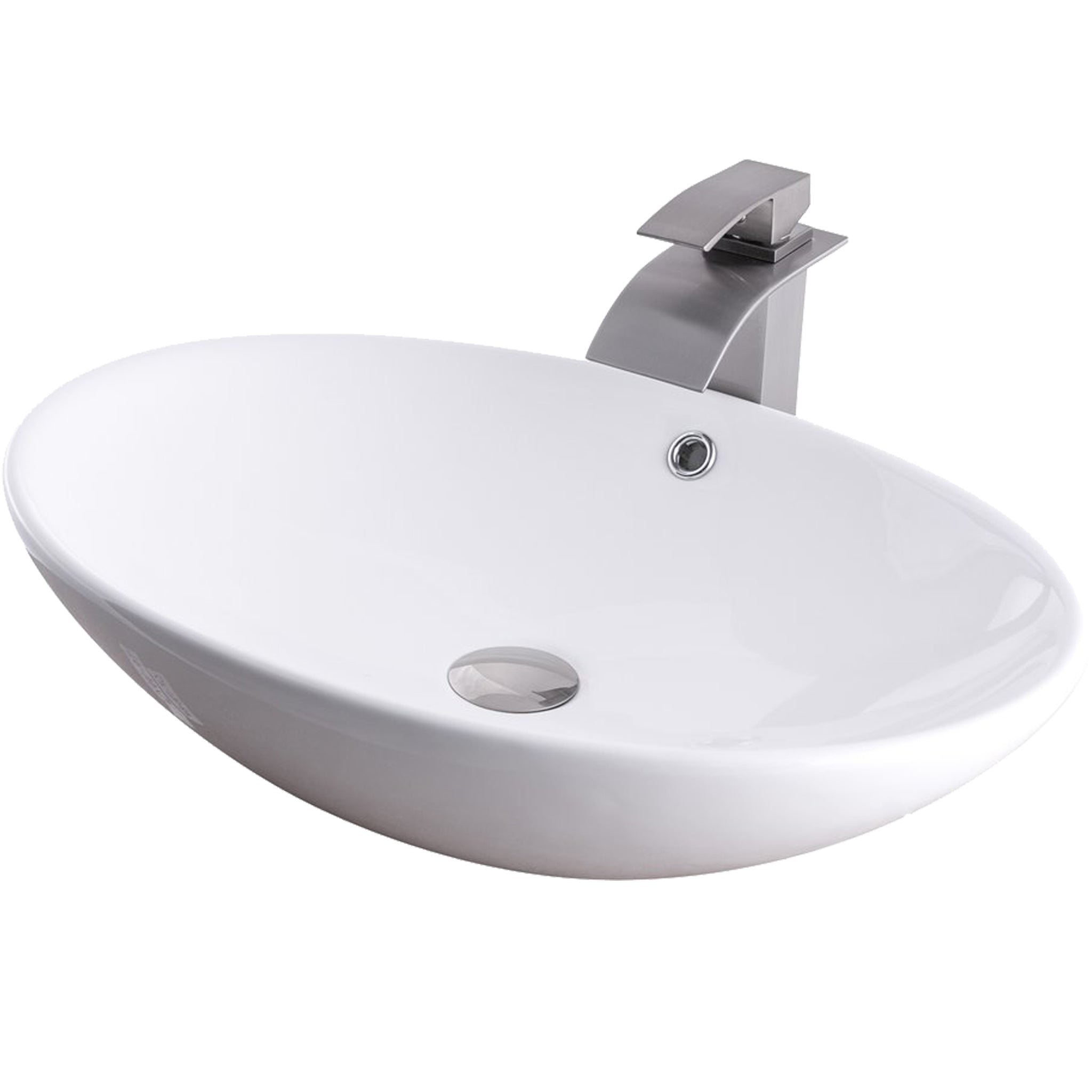 Oval White Porcelain Vessel Bathroom Sink Combo NSFC-V07W136 Series — image 1