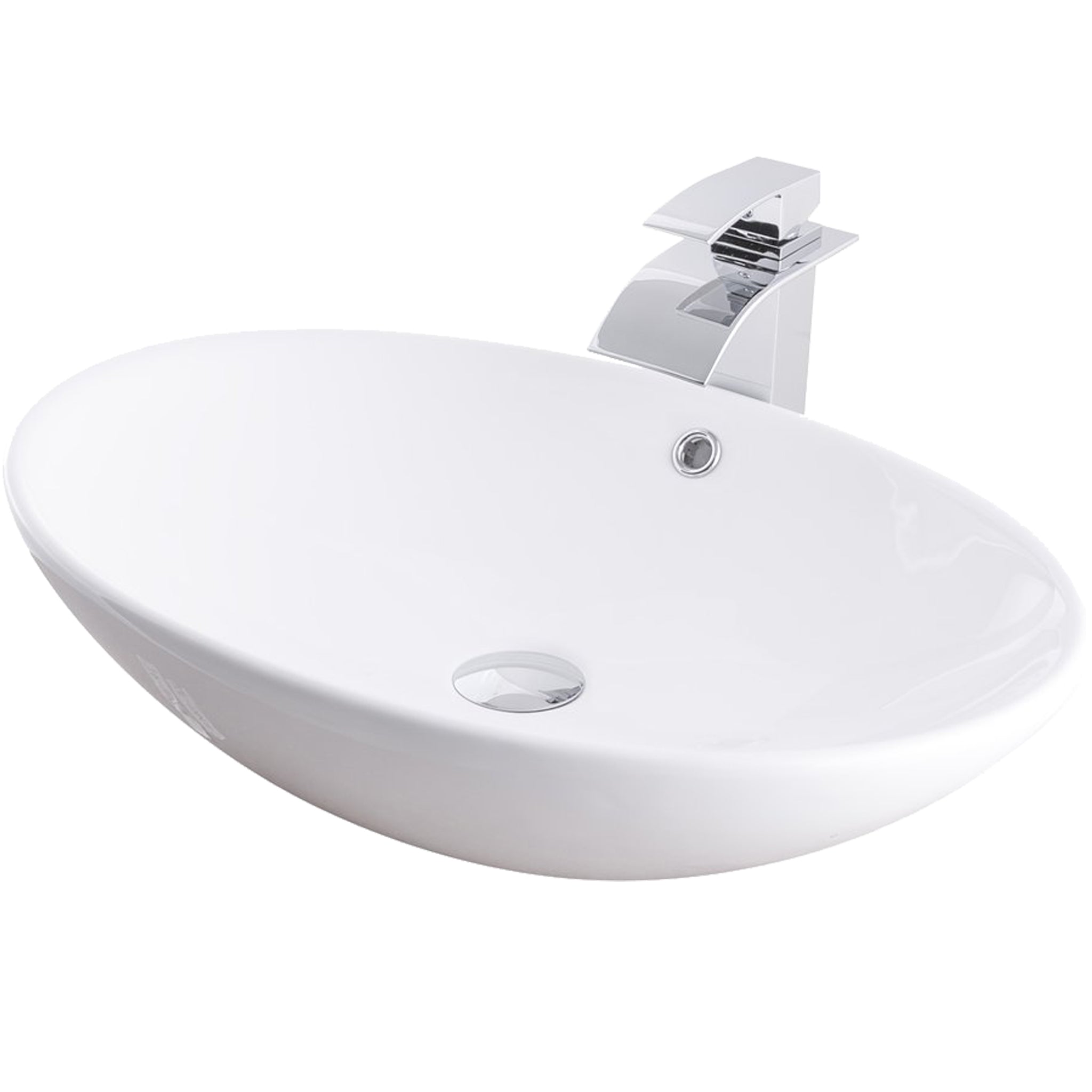 Oval White Porcelain Vessel Bathroom Sink Combo NSFC-V07W136 Series — thumbnail 3