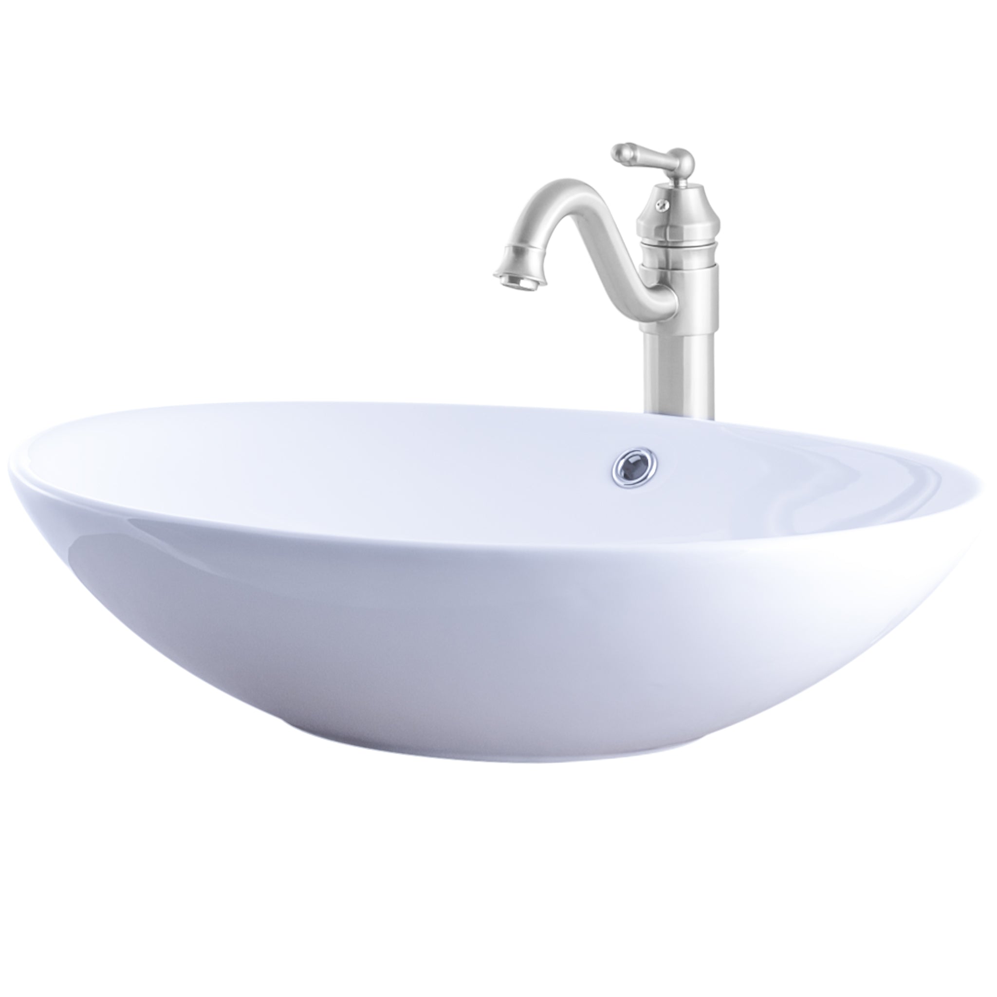 Oval White Ceramic Vessel Sink with Faucet Combo Series NSFC-V07W359 — thumbnail 2