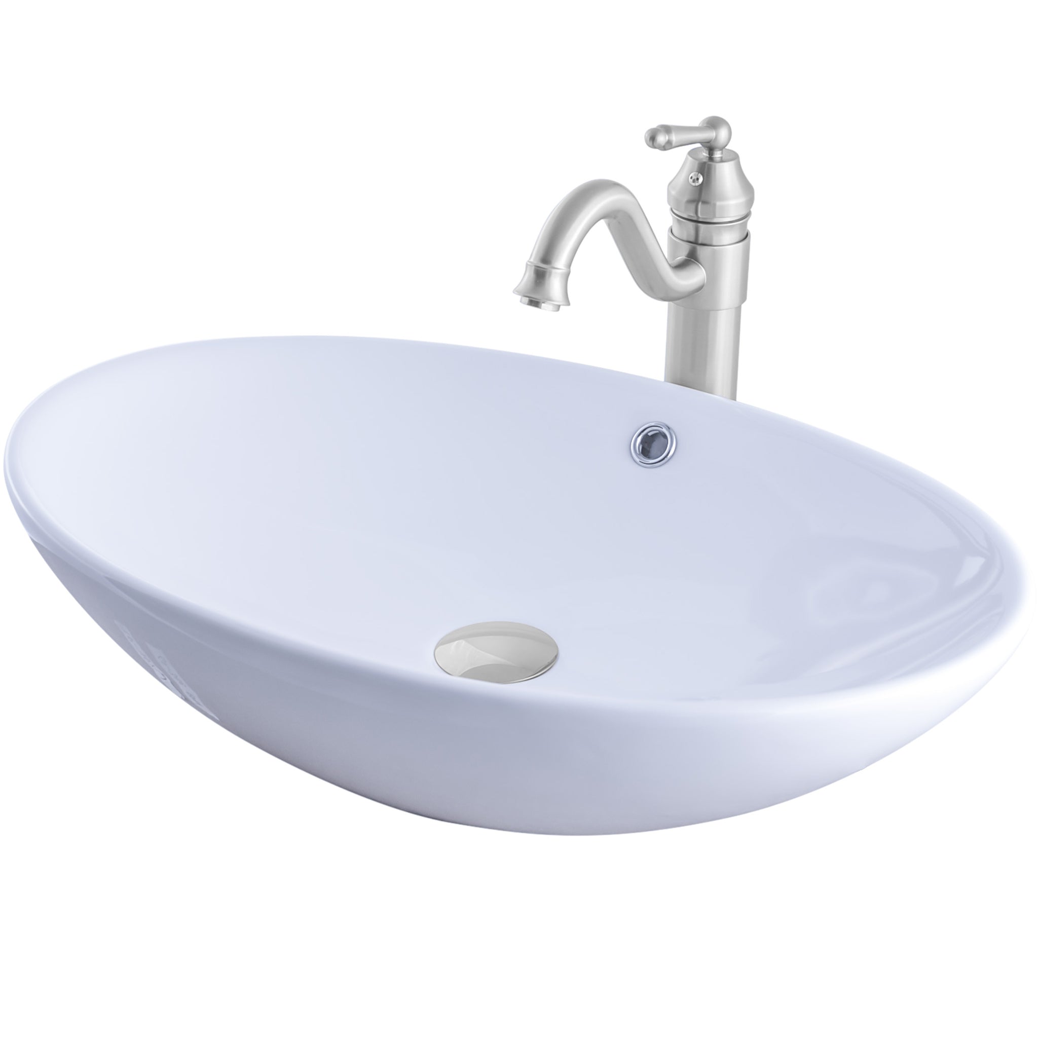 Oval White Ceramic Vessel Sink with Faucet Combo Series NSFC-V07W359 — image 1