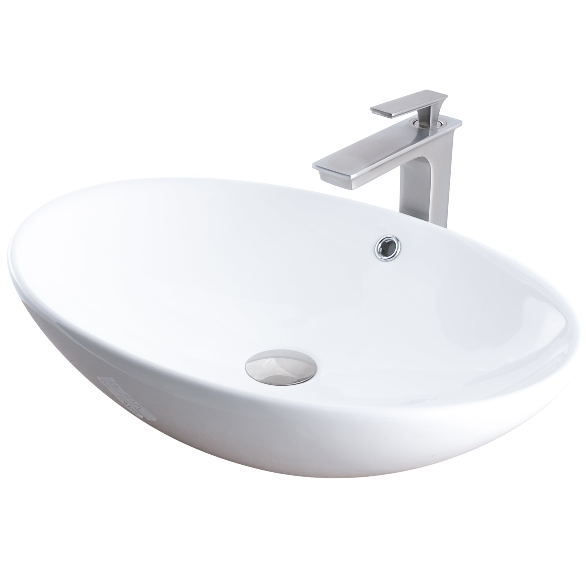 Oval White Porcelain Vessel Bathroom Sink Combo NSFC-V07W368BN