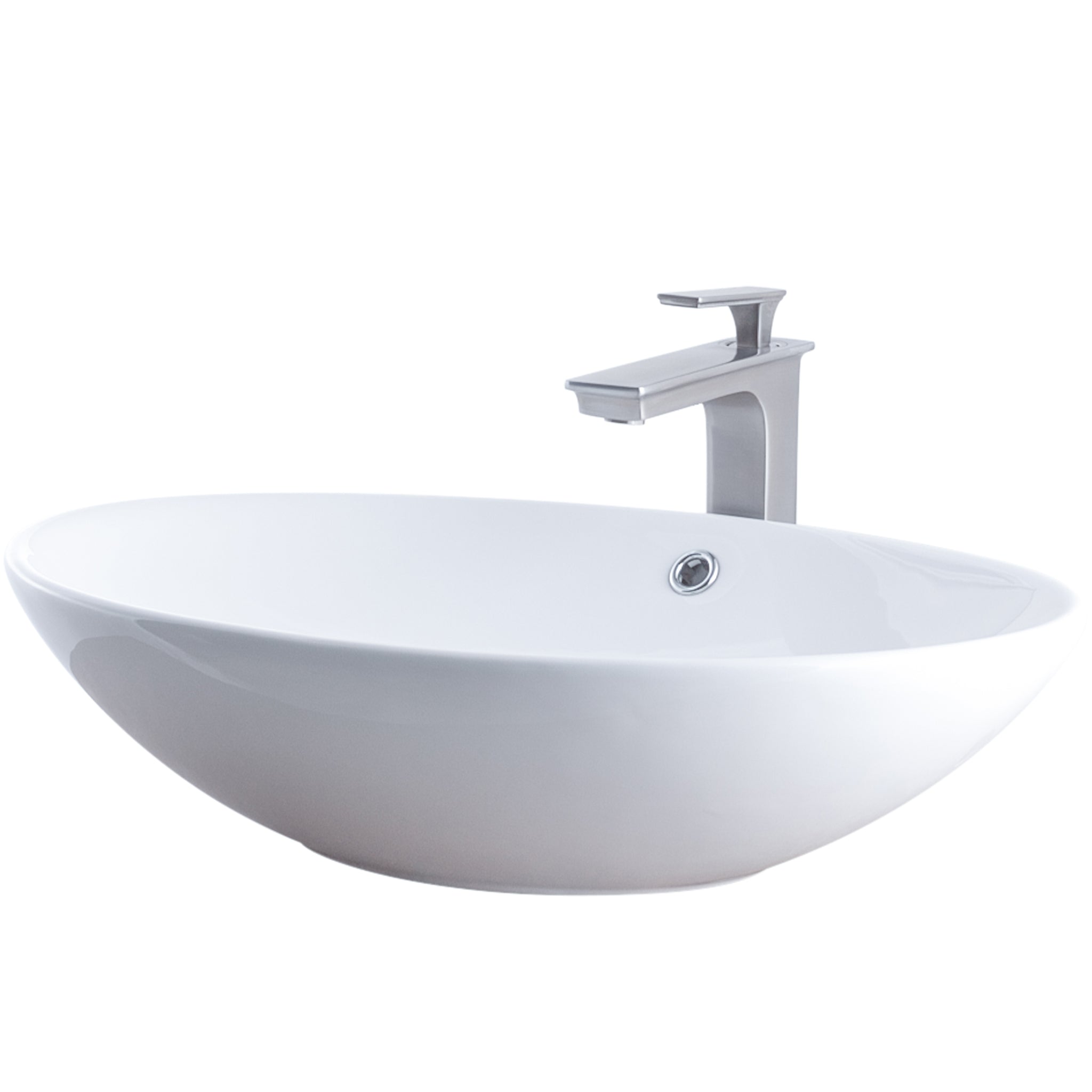 Oval White Porcelain Vessel Bathroom Sink Combo NSFC-V07W368BN — thumbnail 2