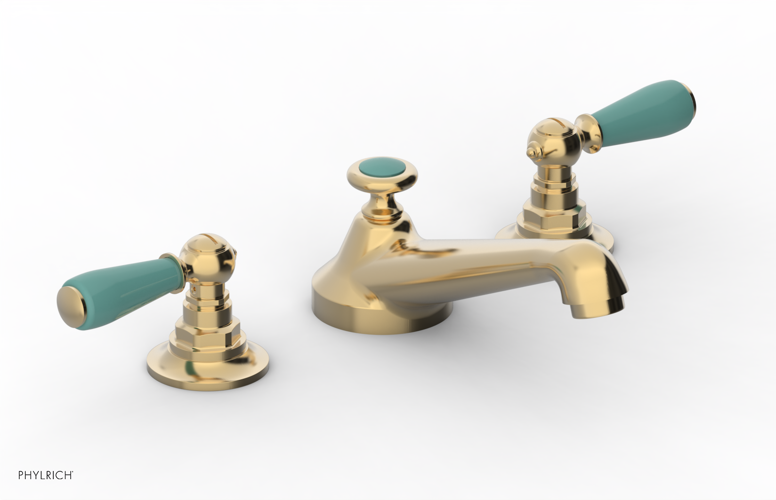 JAMESTOWN Widespread Faucet - Low Spout - Lever Handle with "Turqoise" Accents 165-02 — image 1