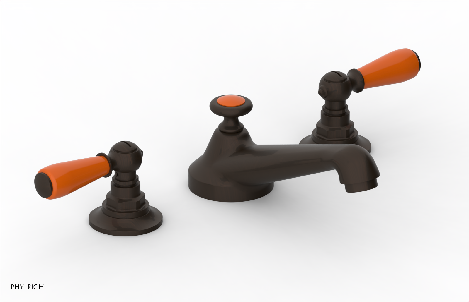 JAMESTOWN Widespread Faucet - Low Spout - Lever Handle with "Orange" Accents 165-02 — thumbnail 2