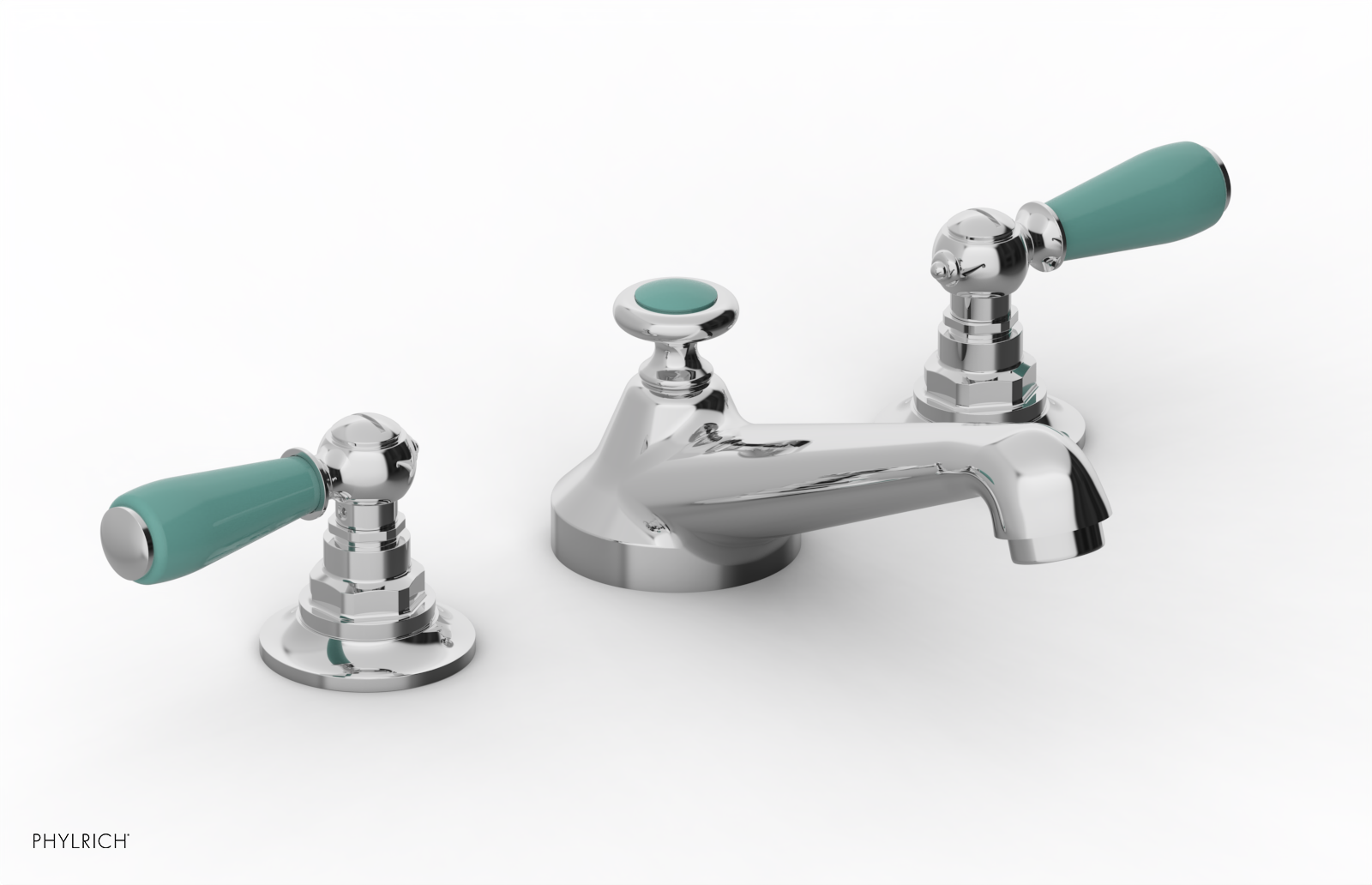 JAMESTOWN Widespread Faucet - Low Spout - Lever Handle with "Turqoise" Accents 165-02 — thumbnail 2