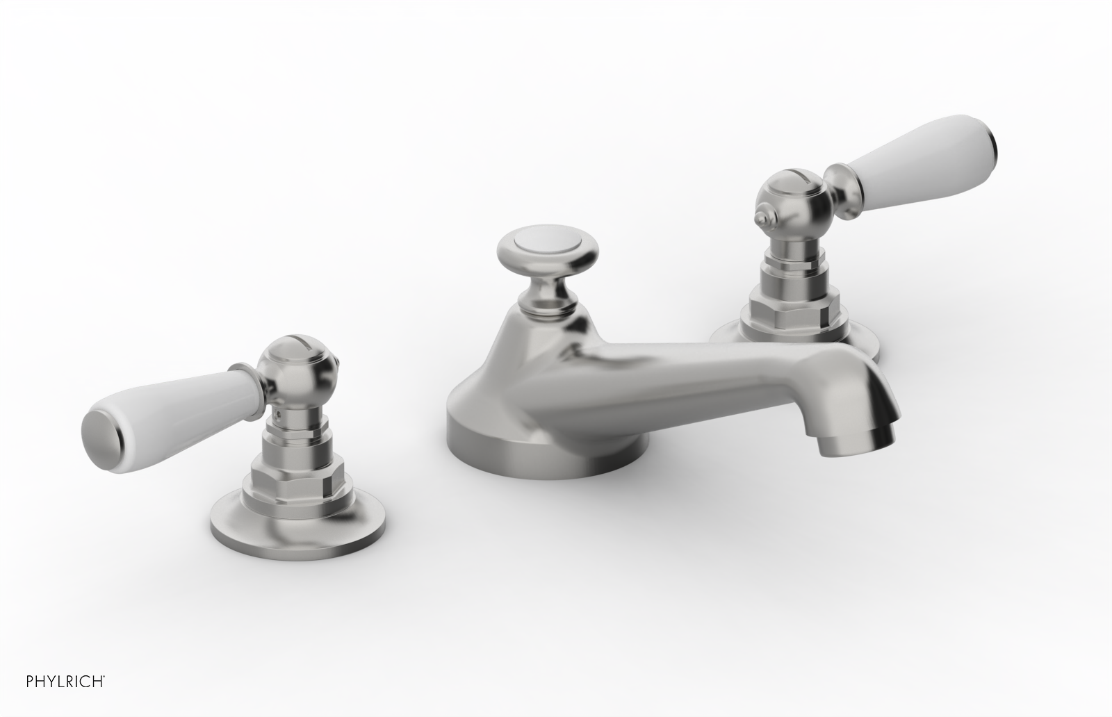 JAMESTOWN Widespread Faucet - Low Spout - Lever Handle with "White" Accents 165-02 — thumbnail 2