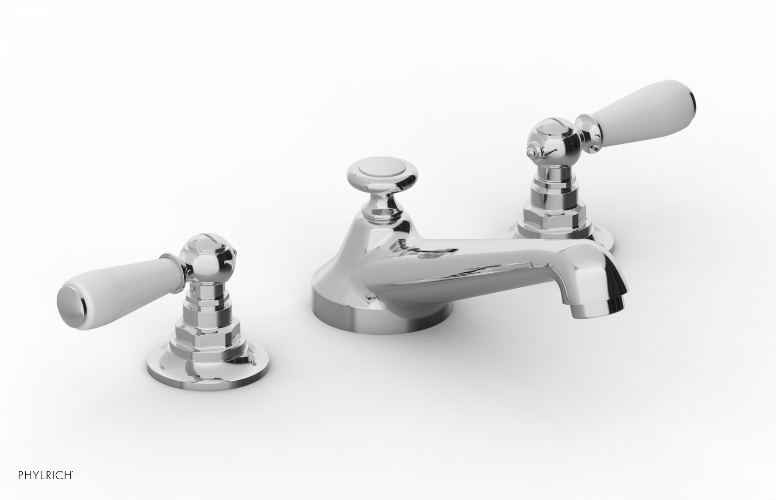 JAMESTOWN Widespread Faucet - Low Spout - Lever Handle with "White" Accents 165-02 — thumbnail 2