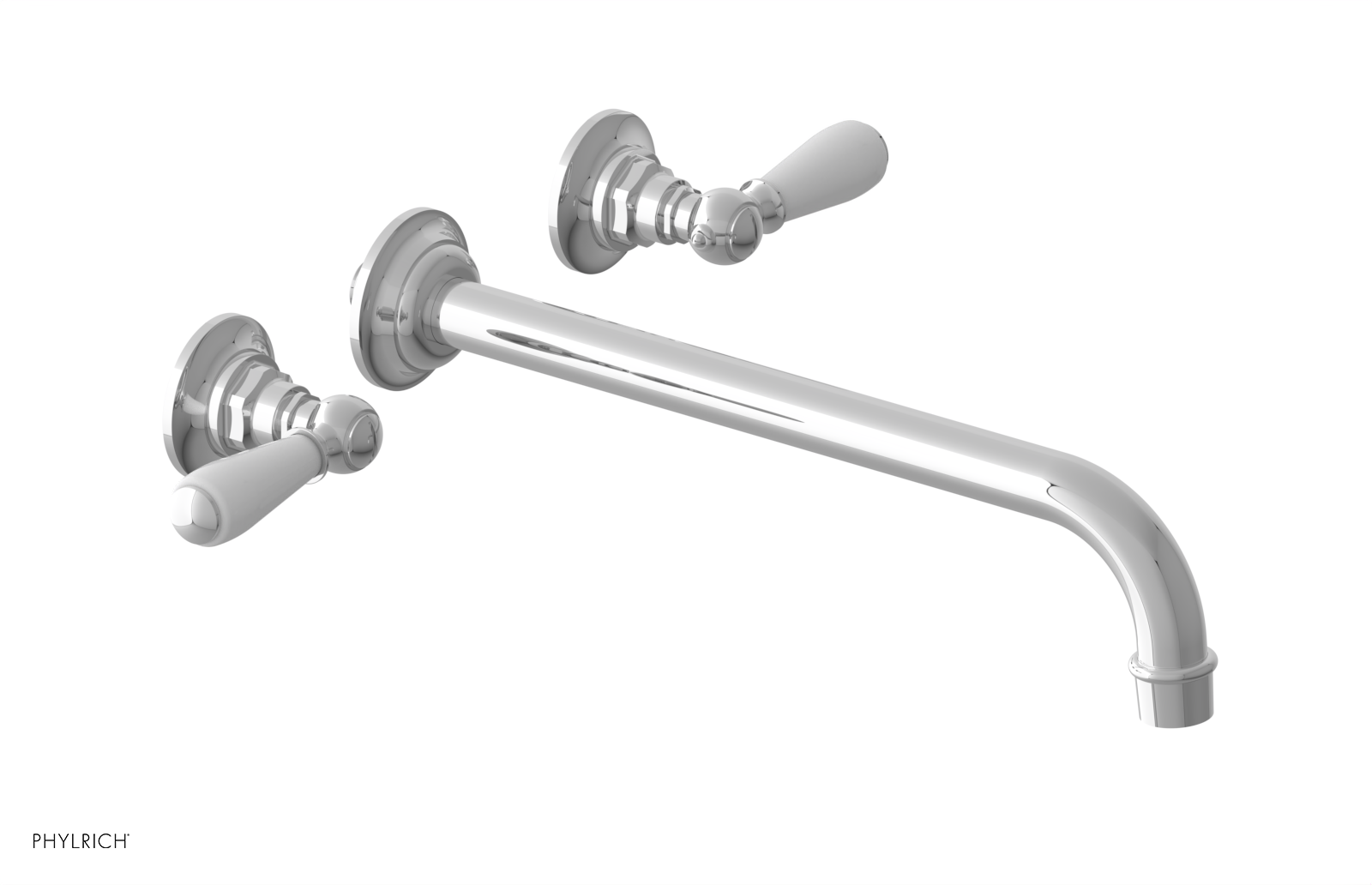 JAMESTOWN Wall Lavatory Set - 12" Spout - Lever Handle with "White" Accents 165-12-12 — thumbnail 2