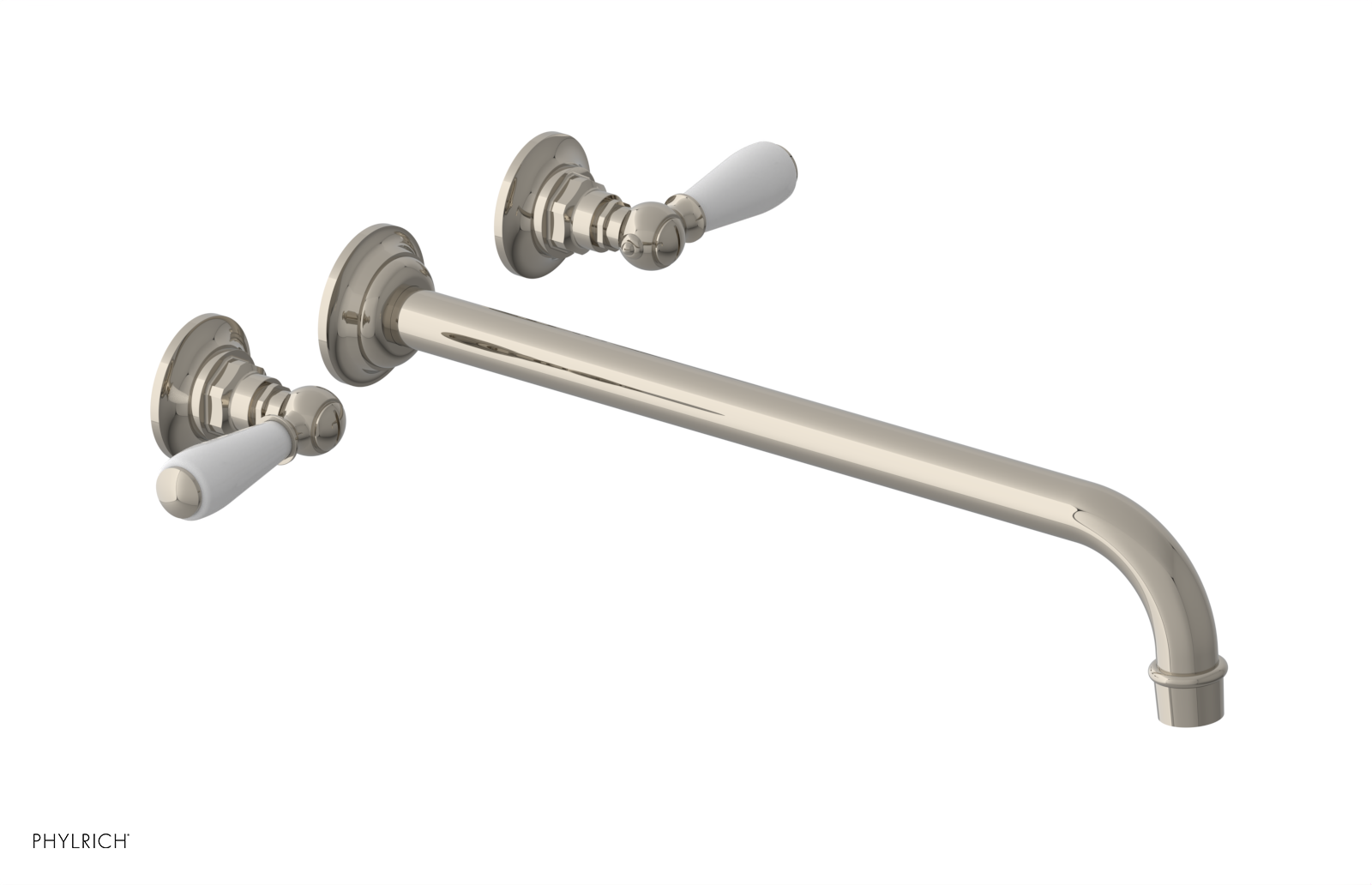 JAMESTOWN Wall Lavatory Set - 14" Spout - Lever Handle with "White" Accents 165-12-14 — thumbnail 3
