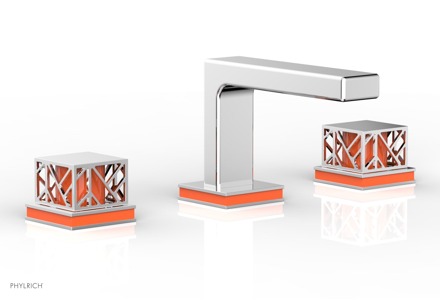 JOLIE Widespread Faucet - Square Handles with "Orange" Accents 222-02 — thumbnail 2