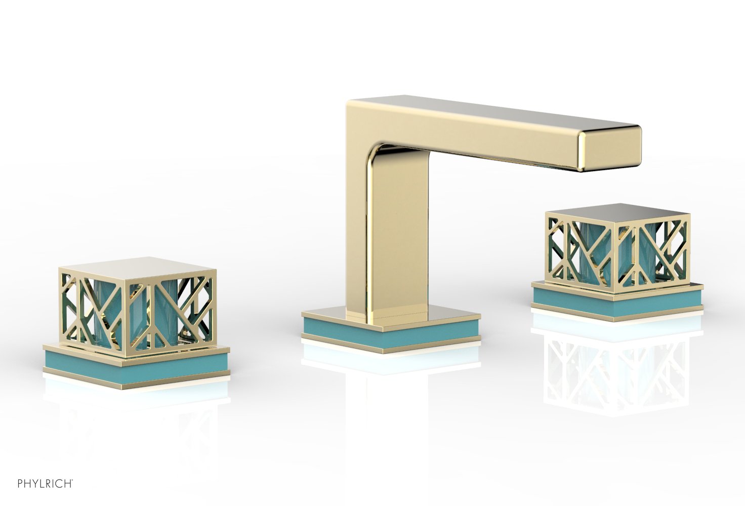 JOLIE Widespread Faucet - Square Handles with "Turquoise" Accents 222-02 — thumbnail 2