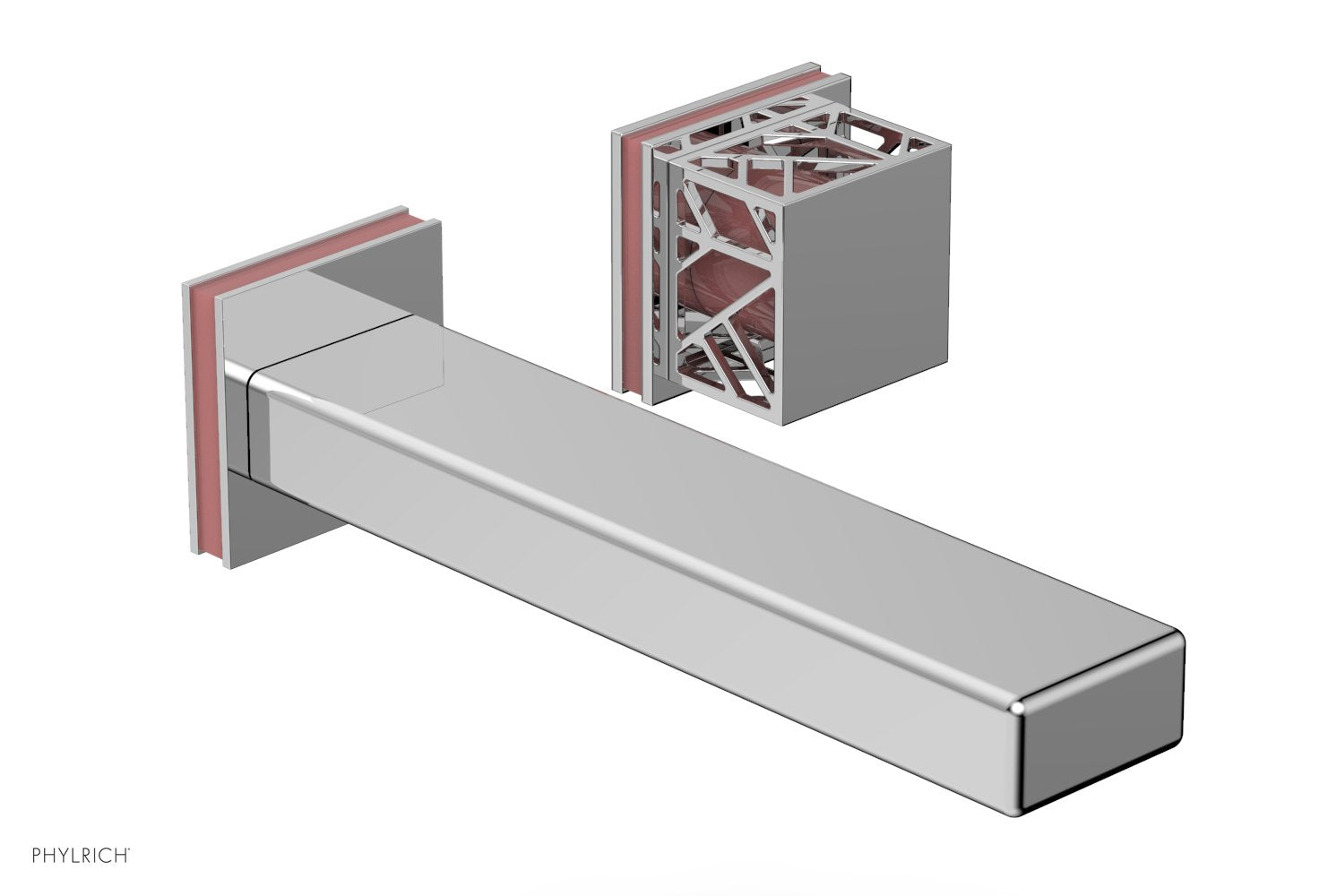 JOLIE Single Handle Wall Lavatory Set - Square Handle "Pink" Accents 222-16 — thumbnail 2