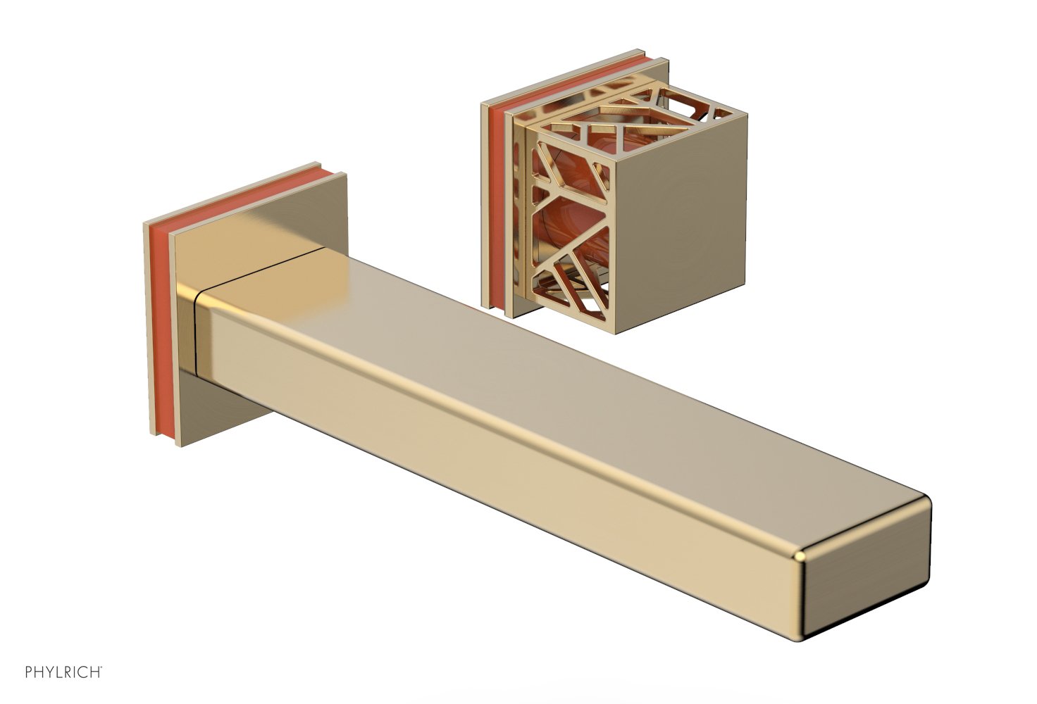 JOLIE Single Handle Wall Lavatory Set - Square Handle "Orange" Accents 222-16 — thumbnail 3