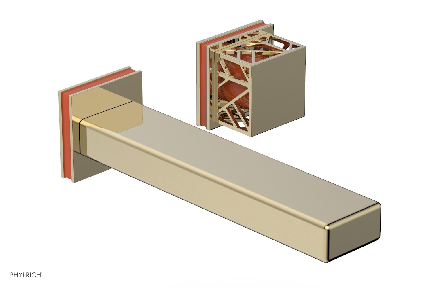 JOLIE Single Handle Wall Lavatory Set - Square Handle "Orange" Accents 222-16 — image 1