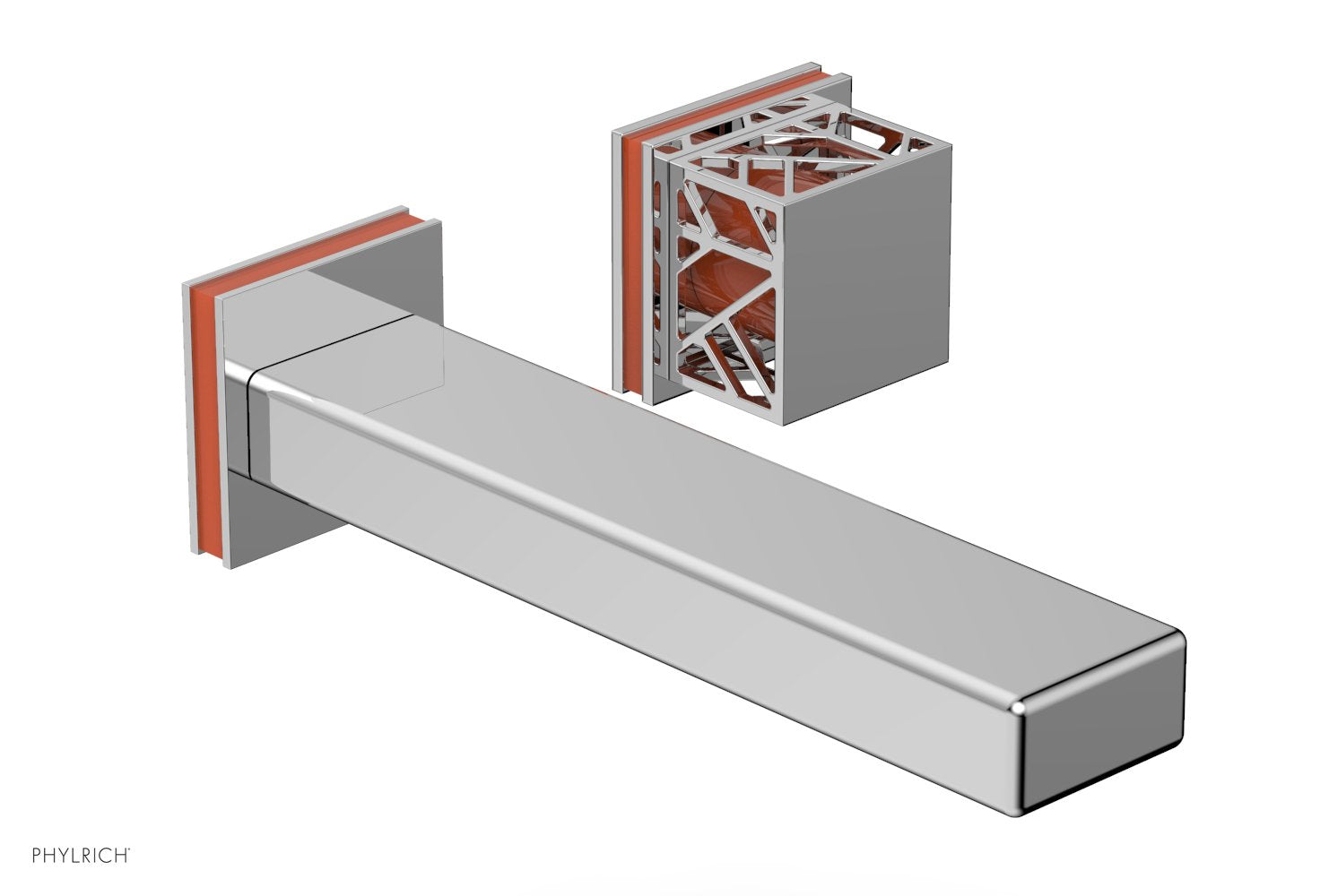 JOLIE Single Handle Wall Lavatory Set - Square Handle "Orange" Accents 222-16 — thumbnail 2
