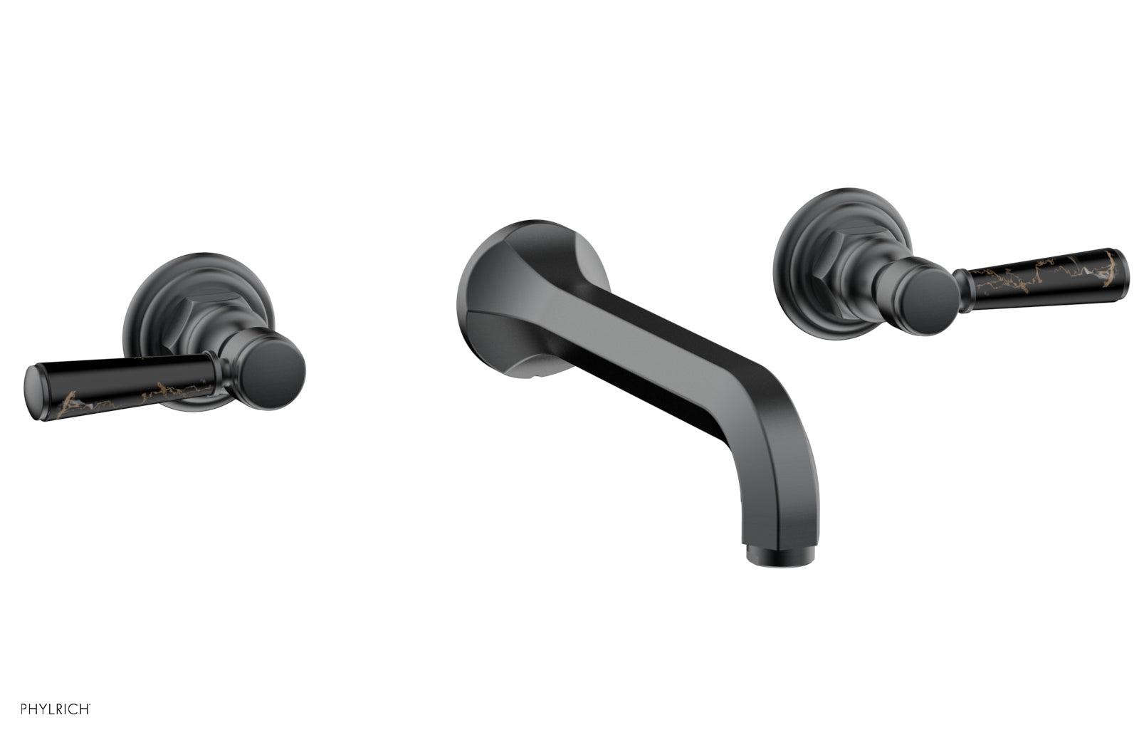 HEX TRADITIONAL Wall Lavatory Set - Black Marble Lever Handles 500-13