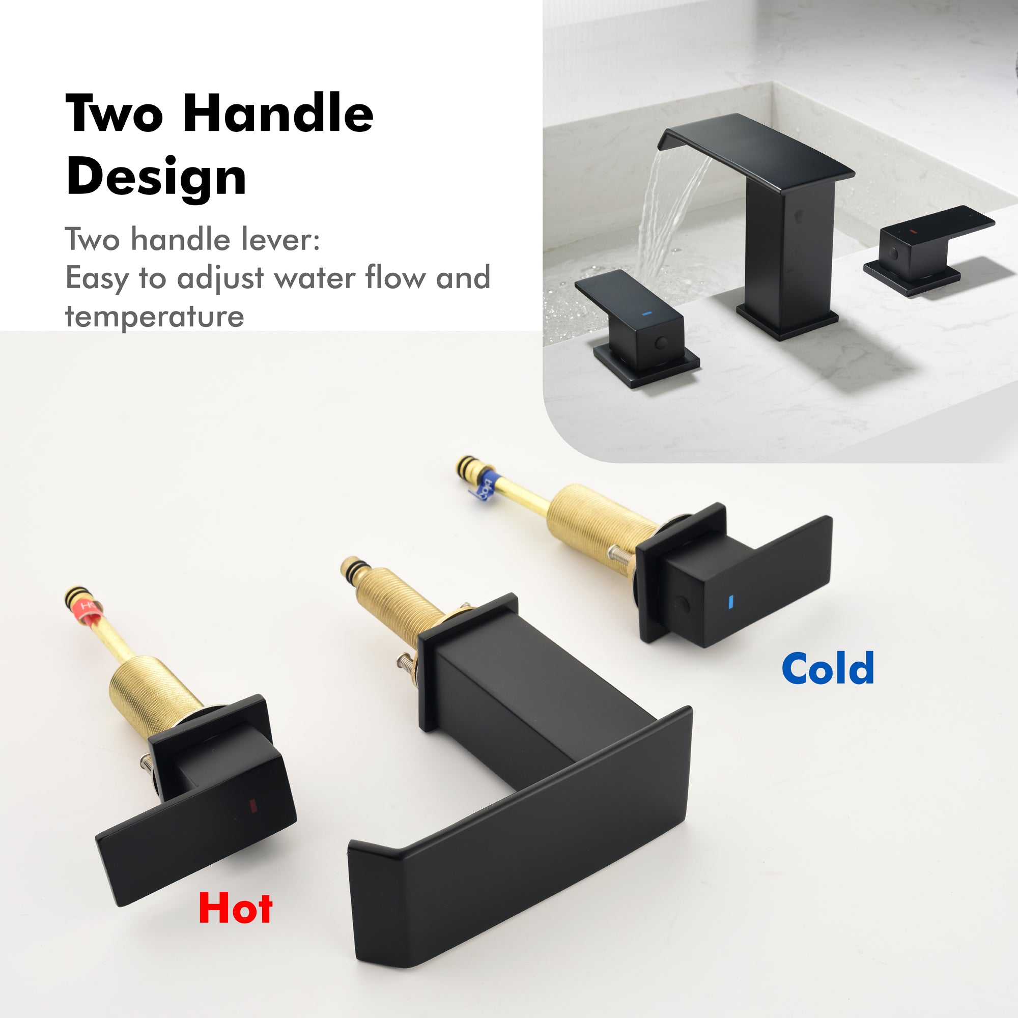 Double Handle Bathroom Faucet with Drain Assembly — thumbnail 3