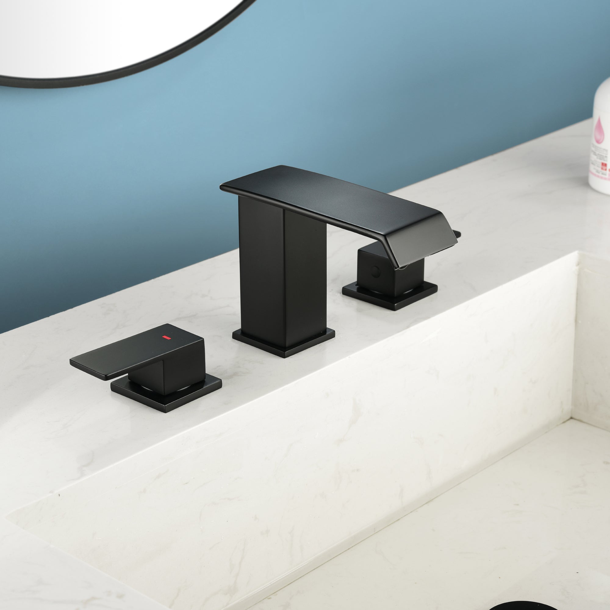 Double Handle Bathroom Faucet with Drain Assembly — image 1
